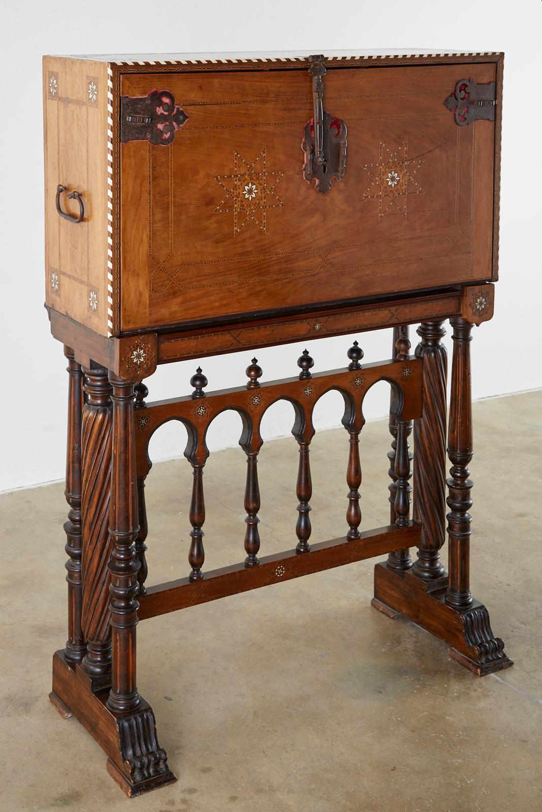 Silver Moorish 18th Century Spanish Vargueño Cabinet Desk on Stand