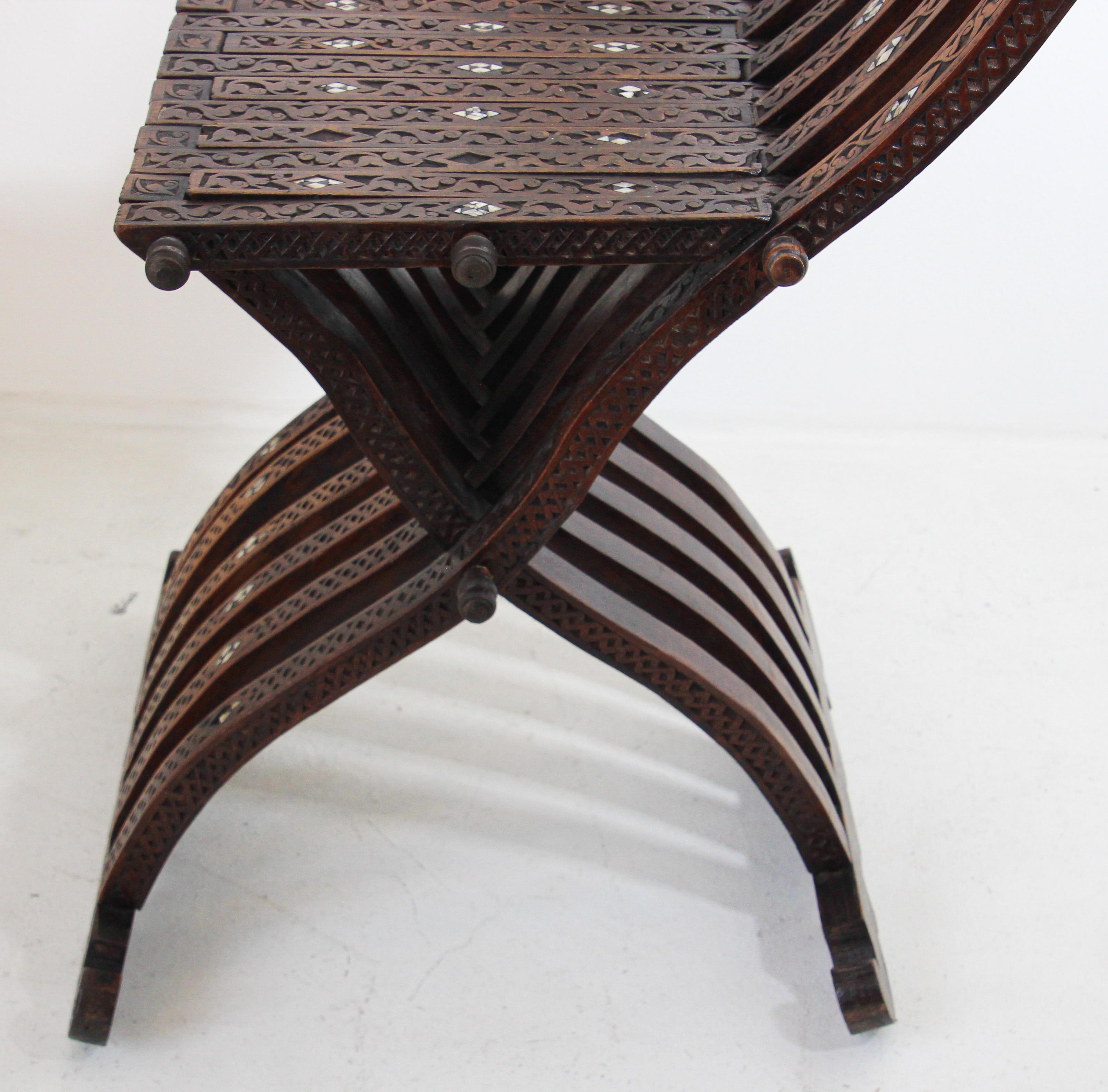 Moorish 19th Century Folding Chair Inlaid For Sale 8