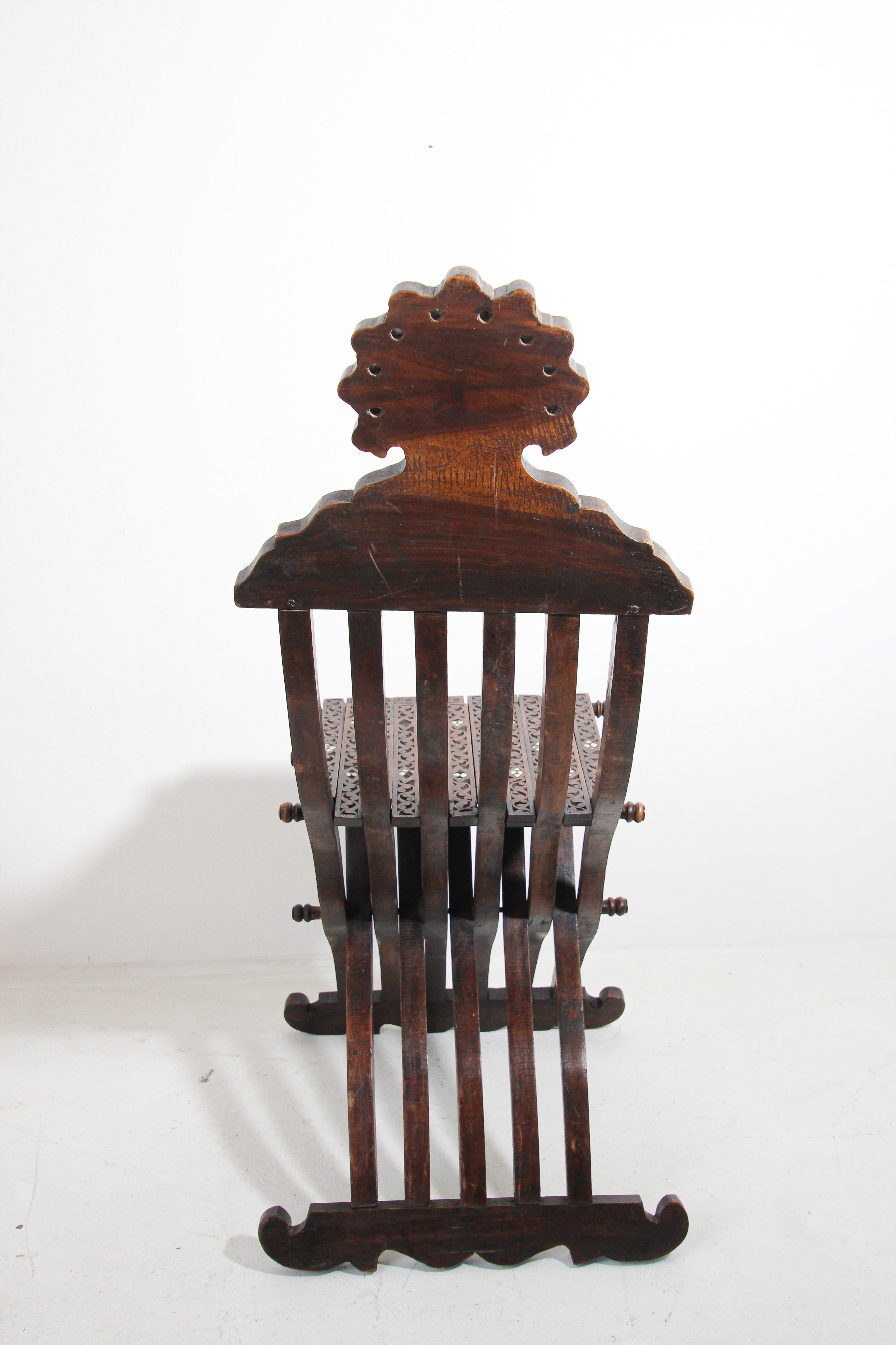 Moorish 19th Century Folding Chair Inlaid For Sale 11