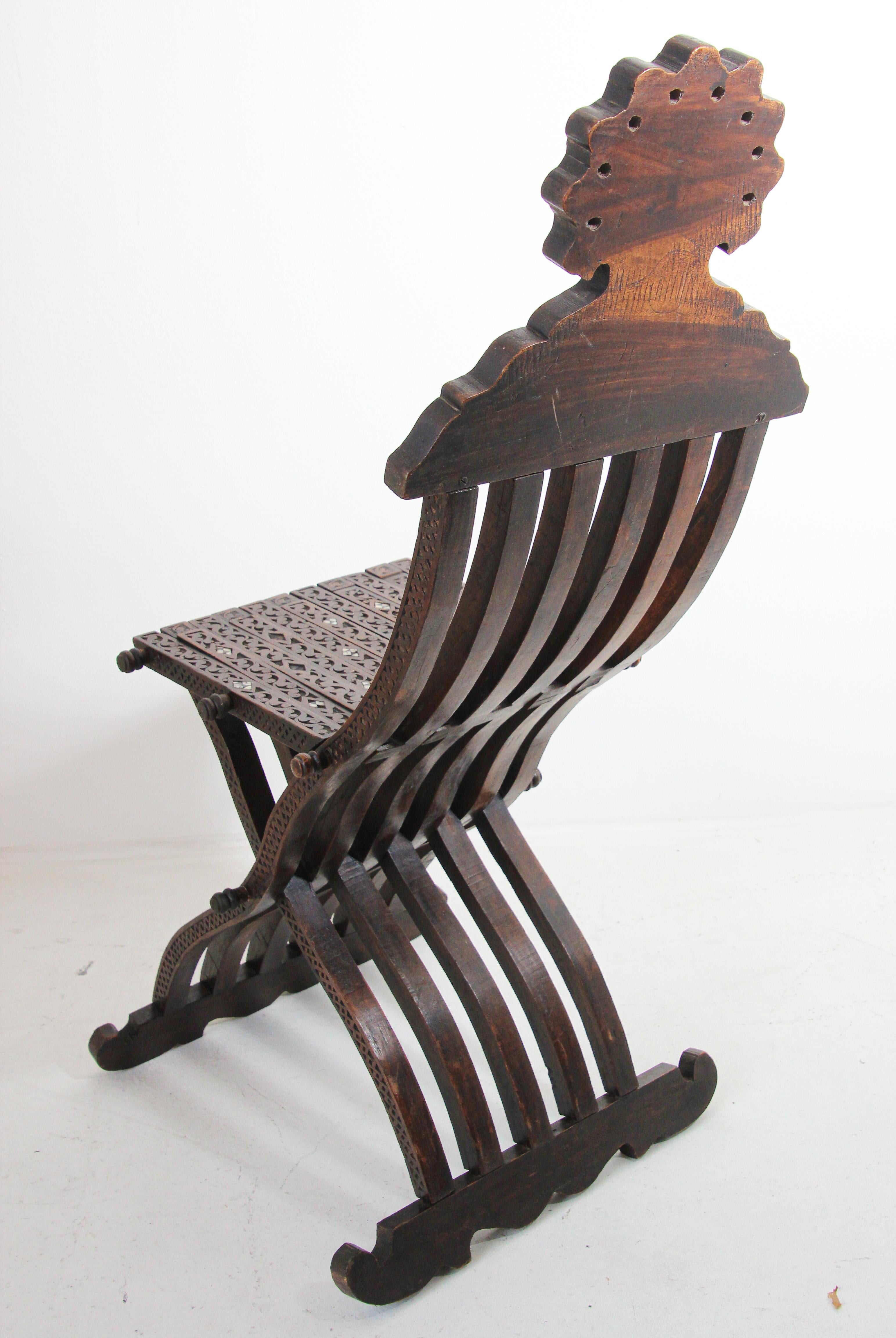 Moorish 19th Century Folding Chair Inlaid For Sale 14