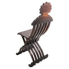 Moorish Folding Chair, Walnut Wood, Mother of Pearl Inlay, Egypt, 1880