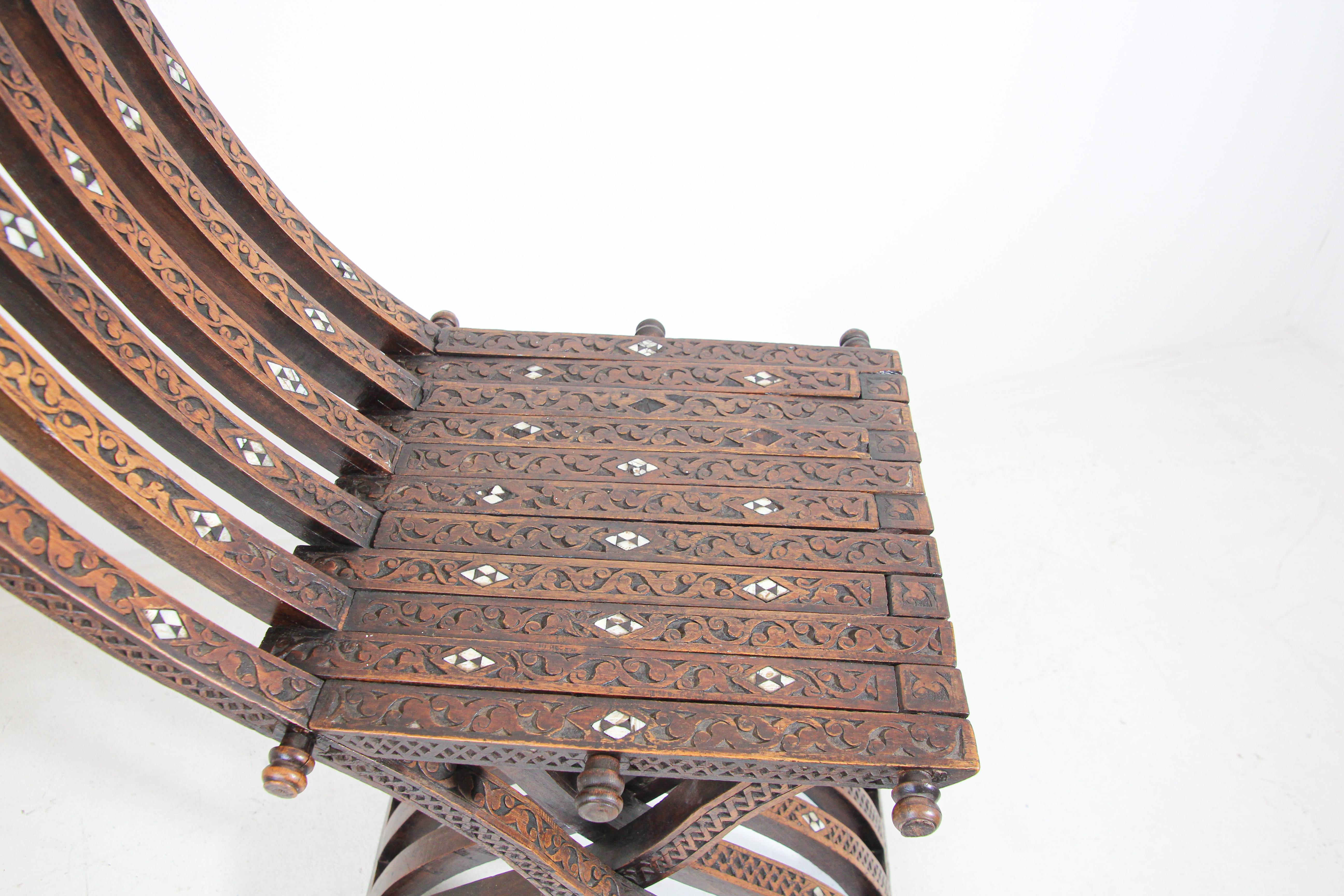 Egyptian Moorish 19th Century Folding Chair Inlaid For Sale