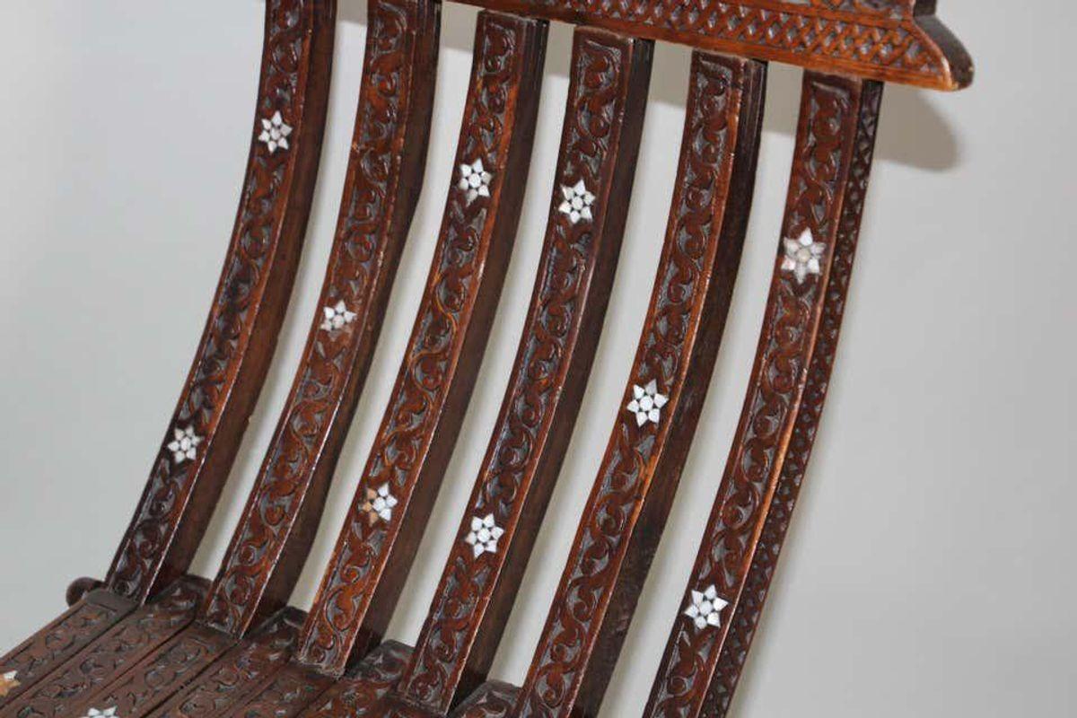 Wood Moorish 19th Century Middle Eastern Inlaid Folding Chair For Sale