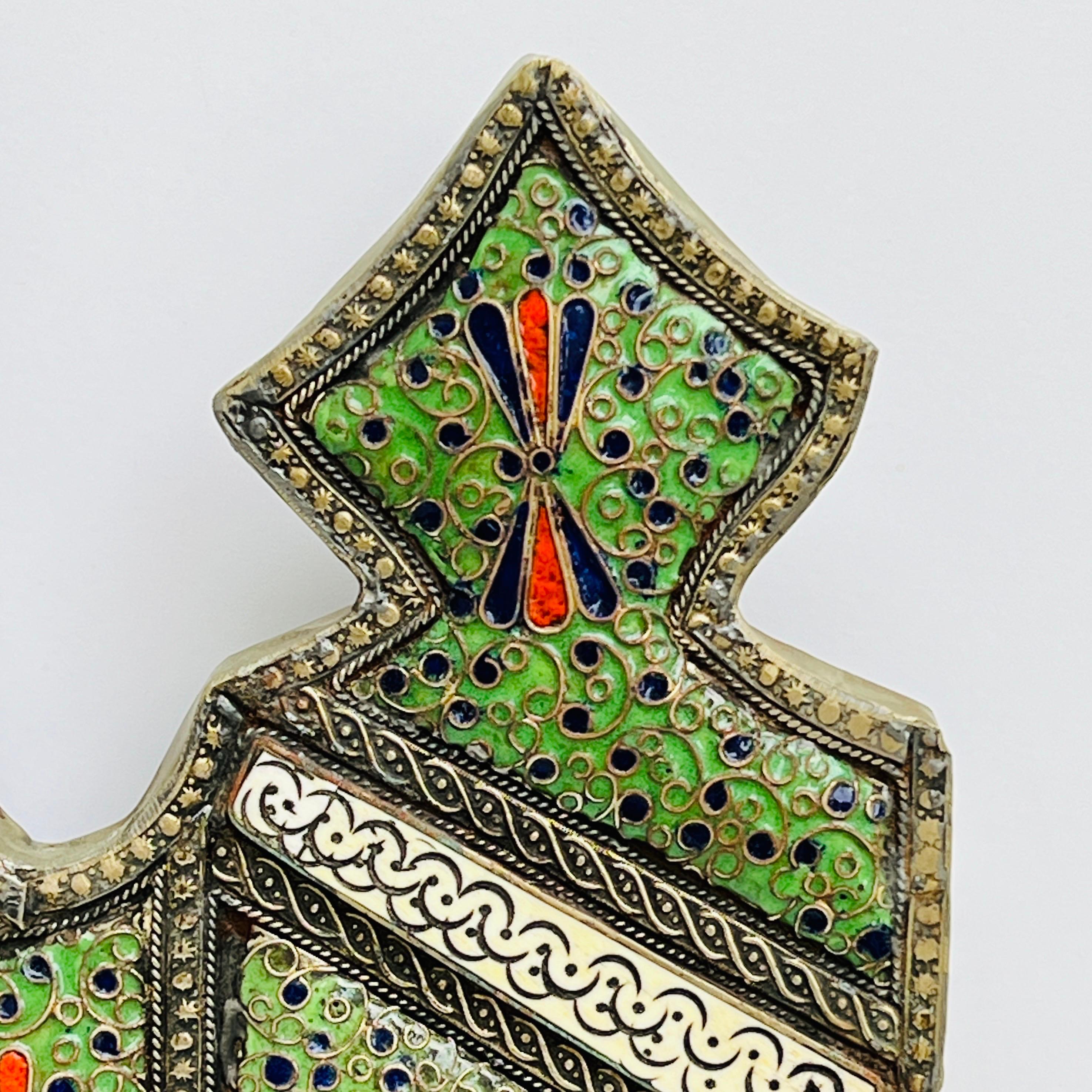 Moroccan Moorish Arch Mirror in Enameled Cloisonné with Bone Inlays, Morocco c. 1950's For Sale