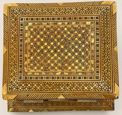 Antique Inlaid Mosaic Jewelry or Cigarette Box with Mother-of-Pearl