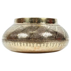 Moorish Asian Brass Bowl Engraved with Thuluth Arabic Calligraphy