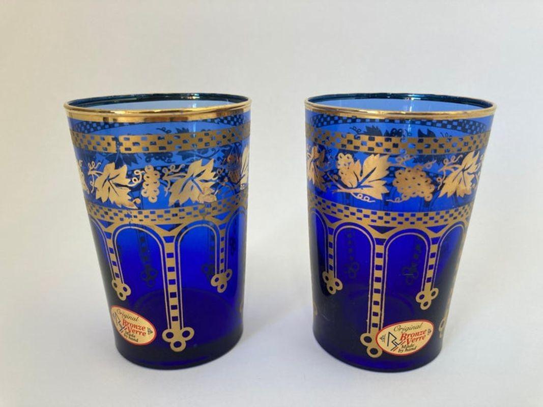 Moorish Blue and Gold Crystal Barware Italian Drinking Glasses Set of 4 7