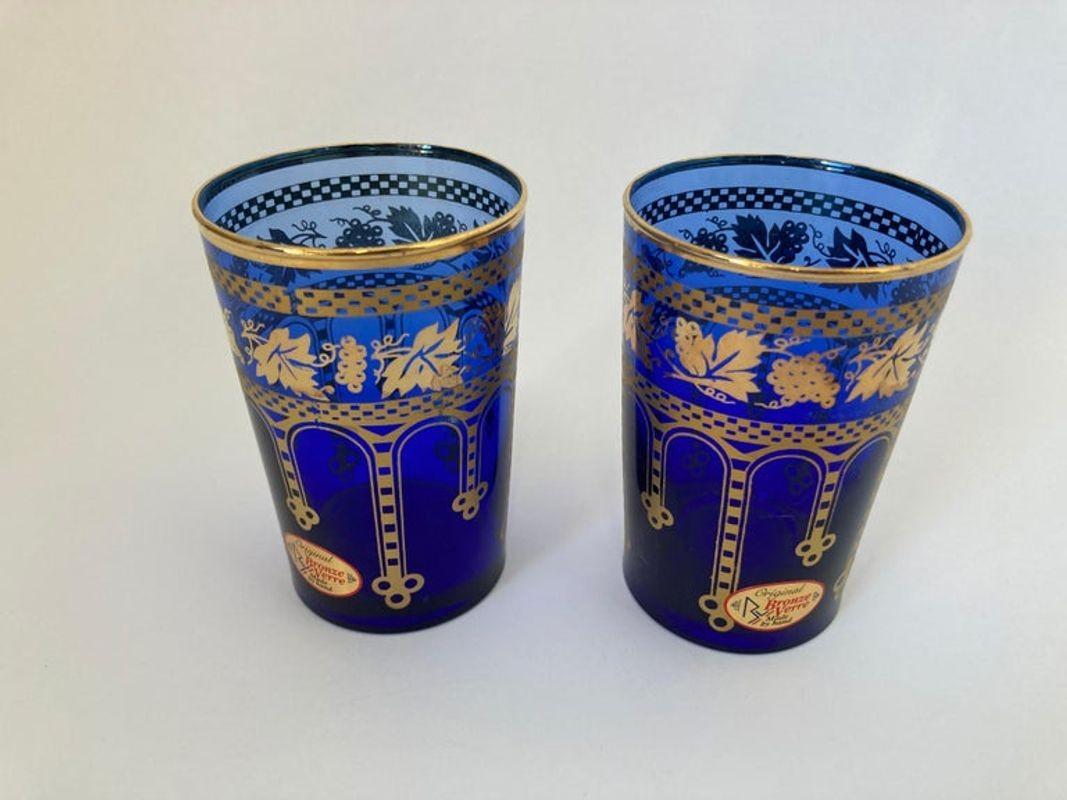 Moorish Blue and Gold Crystal Barware Italian Drinking Glasses Set of 4 8