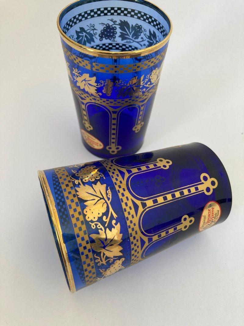 Moorish Blue and Gold Crystal Barware Italian Drinking Glasses Set of 4 10