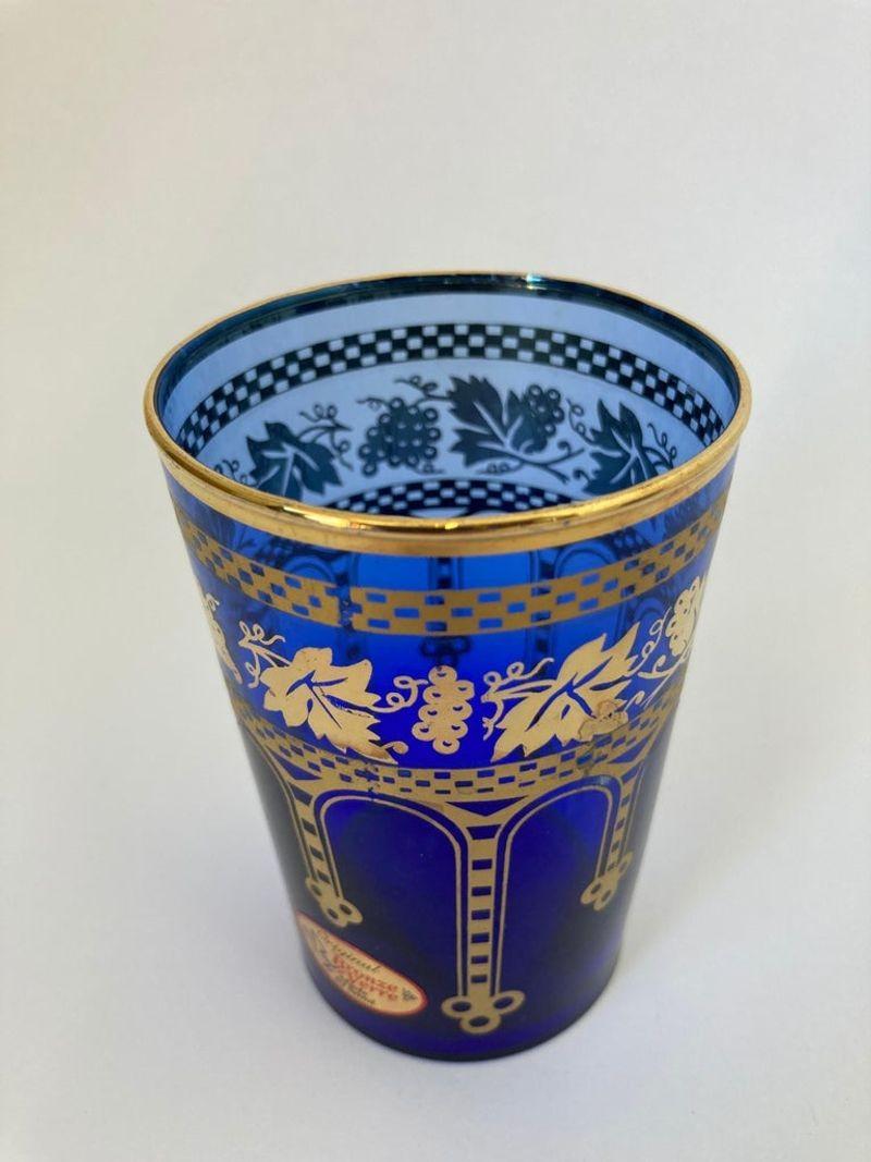 Moorish Blue and Gold Crystal Barware Italian Drinking Glasses Set of 4 11
