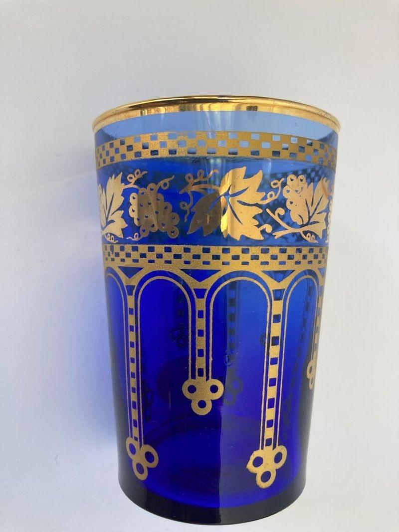 Moorish Blue and Gold Crystal Barware Italian Drinking Glasses Set of 4 12