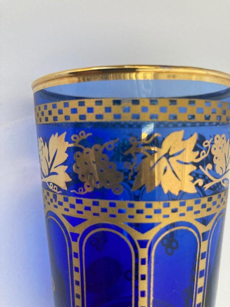 Moorish Blue and Gold Crystal Barware Italian Drinking Glasses Set of 4 13