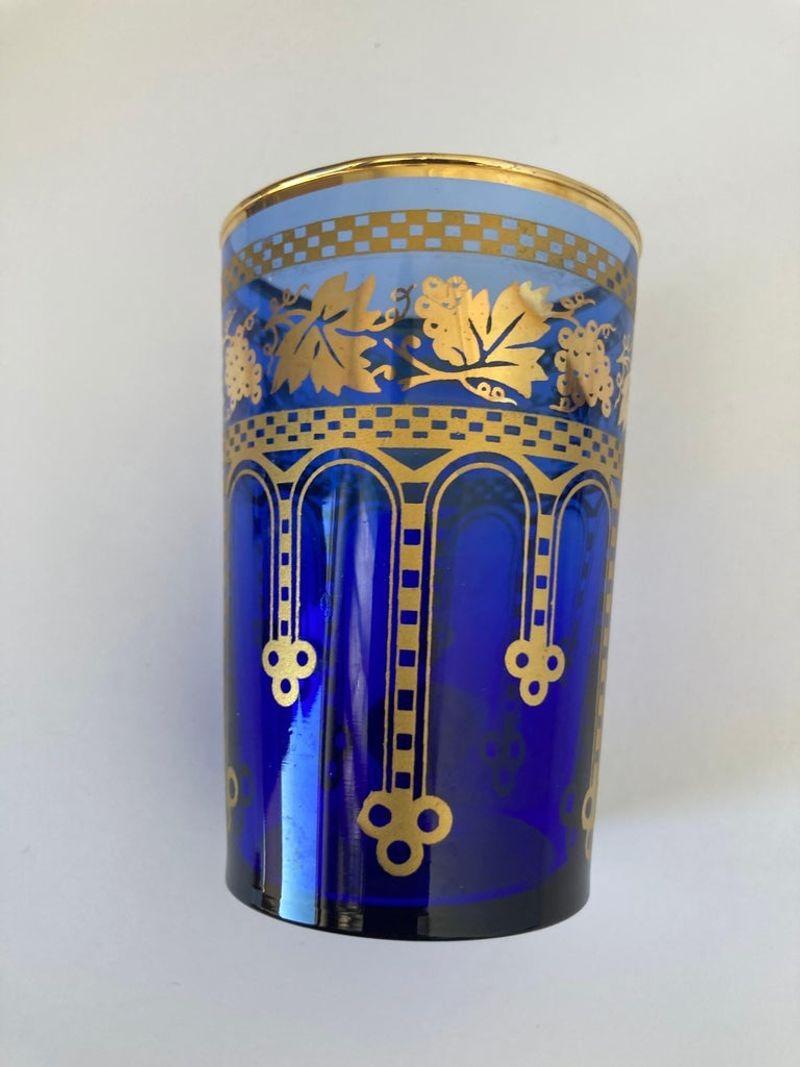 Moorish Blue and Gold Crystal Barware Italian Drinking Glasses Set of 4 14
