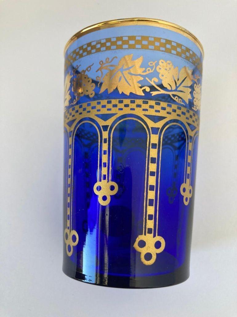 Moorish Blue and Gold Crystal Barware Italian Drinking Glasses Set of 4 For Sale 15