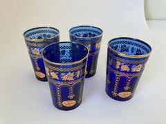 Moorish Blue and Gold Crystal Barware Italian Drinking Glasses Set of 4