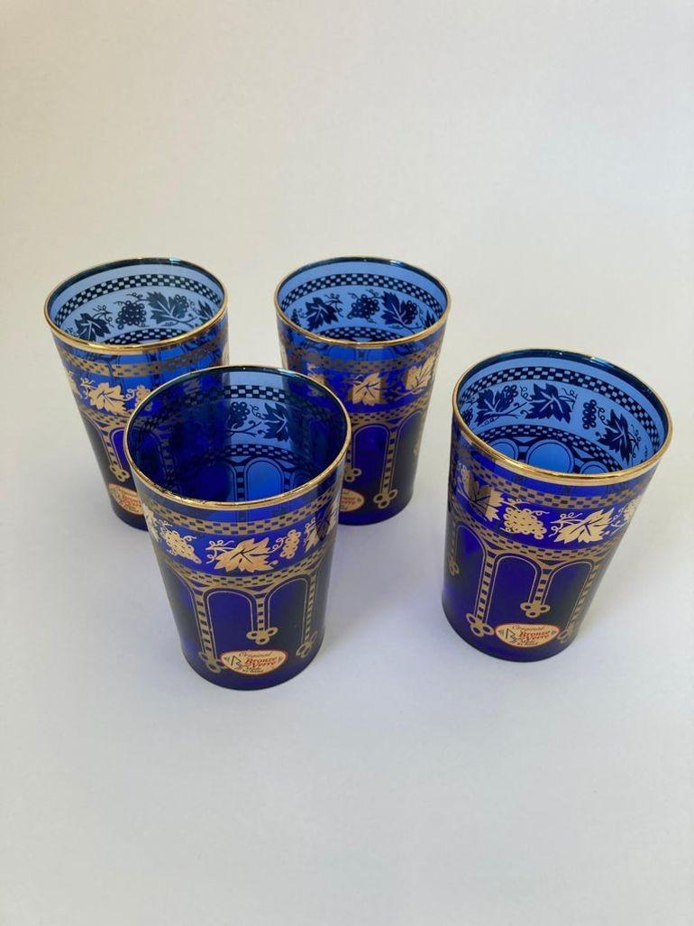 Moorish Blue and Gold Crystal Barware Italian Drinking Glasses Set of 4 For Sale 2