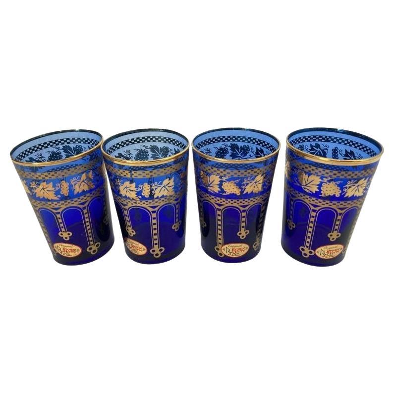Moorish Blue and Gold Crystal Barware Italian Drinking Glasses Set of 4 For Sale