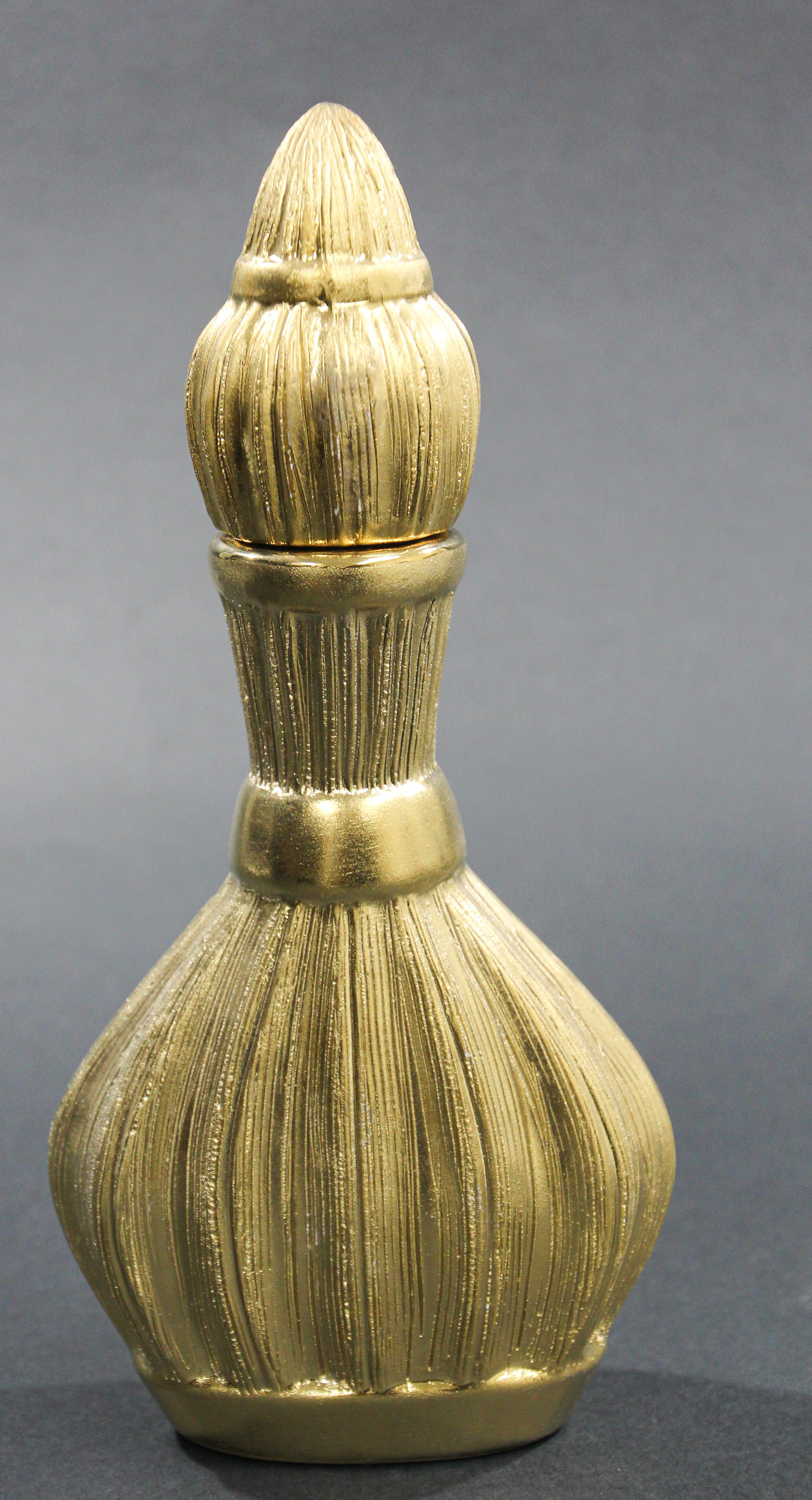 Dekorative maurische böhmische Deko-Flask aus vergoldetem Porzellan mit Deckel im Angebot 1