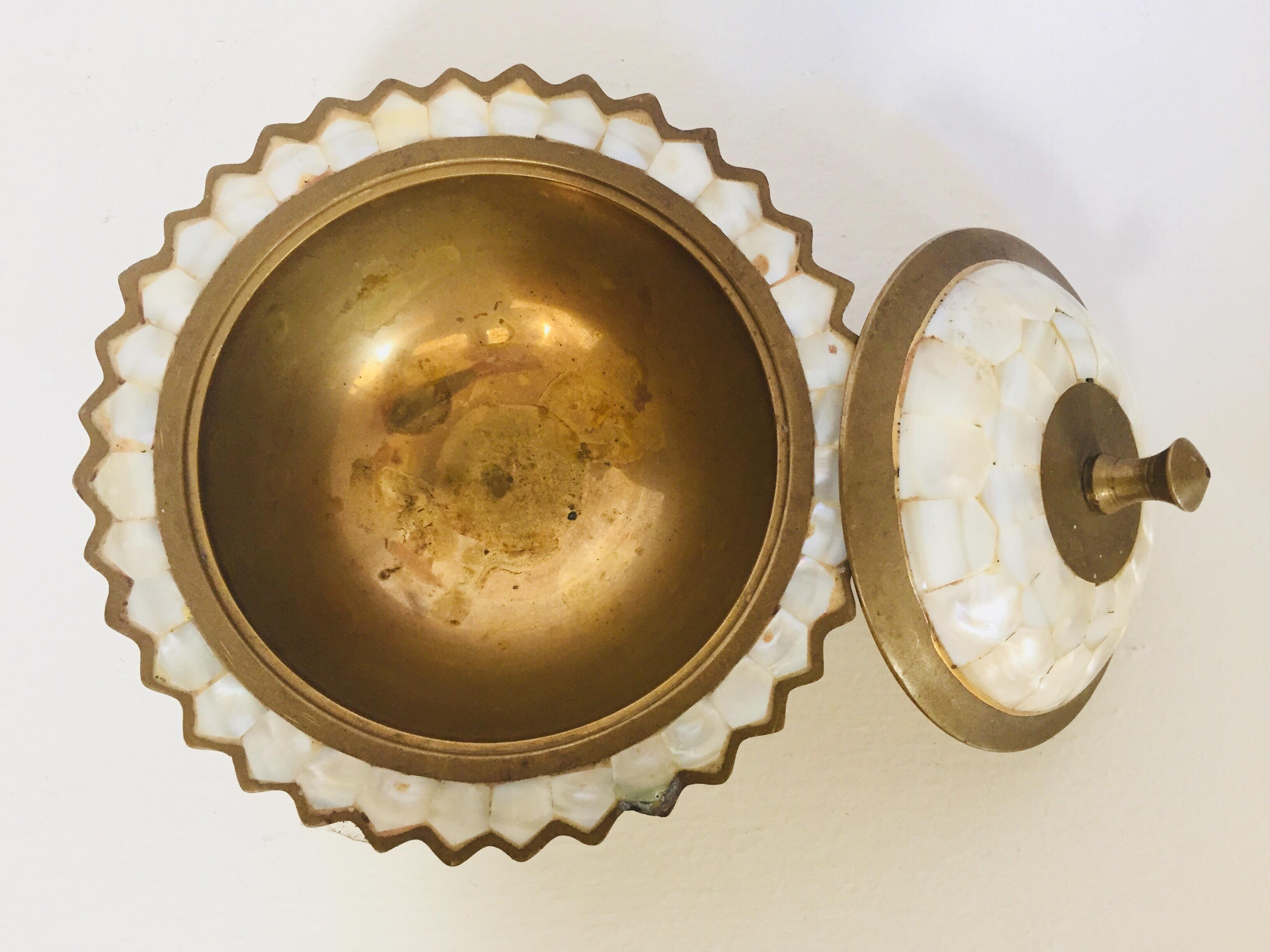Moorish Brass and Mother-of-Pearl Footed Container with Lid 5