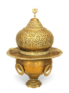 Moorish Brass Filigree Brazier with Dome Cover, Hand-Crafted
