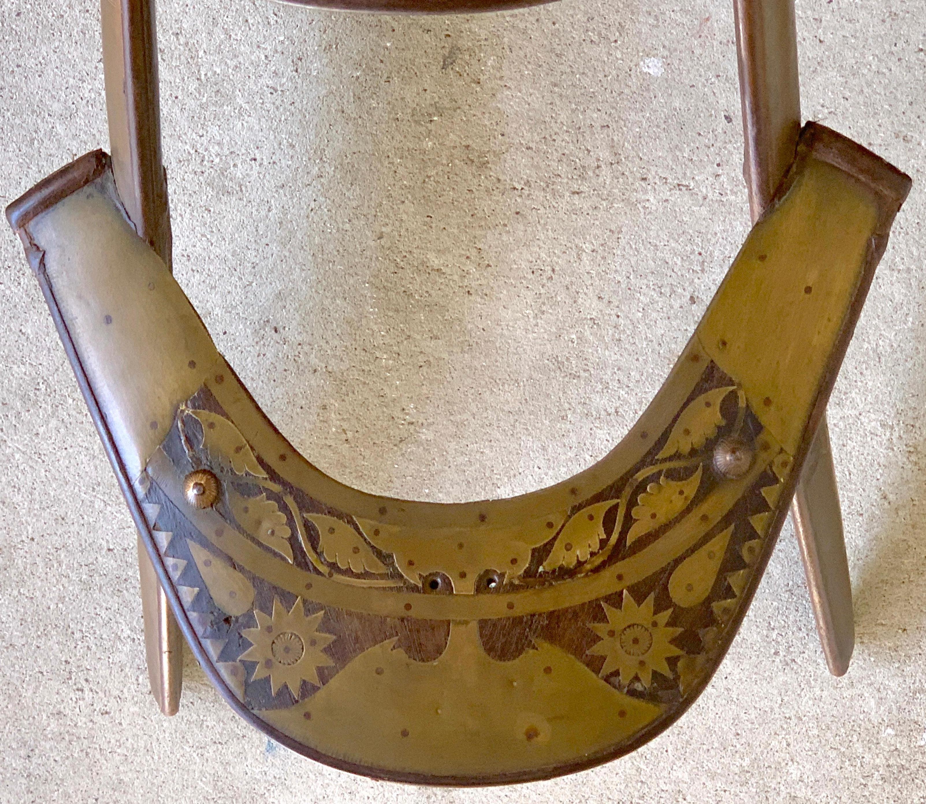 Inlay Moorish Brass Inlaid Camel Saddle /Towel Rack  For Sale