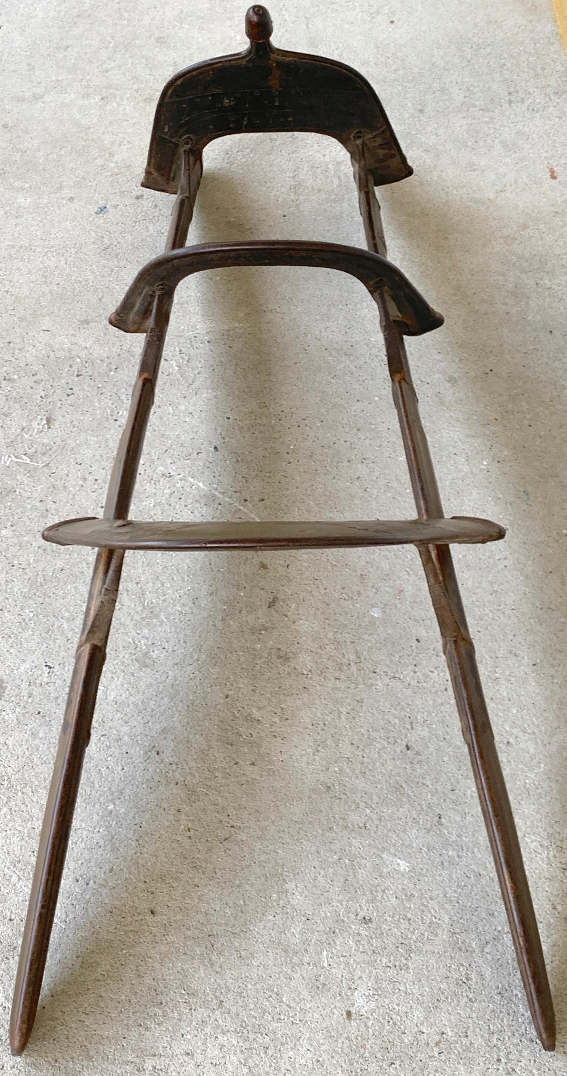 Moorish Brass Inlaid Camel Saddle /Towel Rack  In Good Condition For Sale In Atlanta, GA