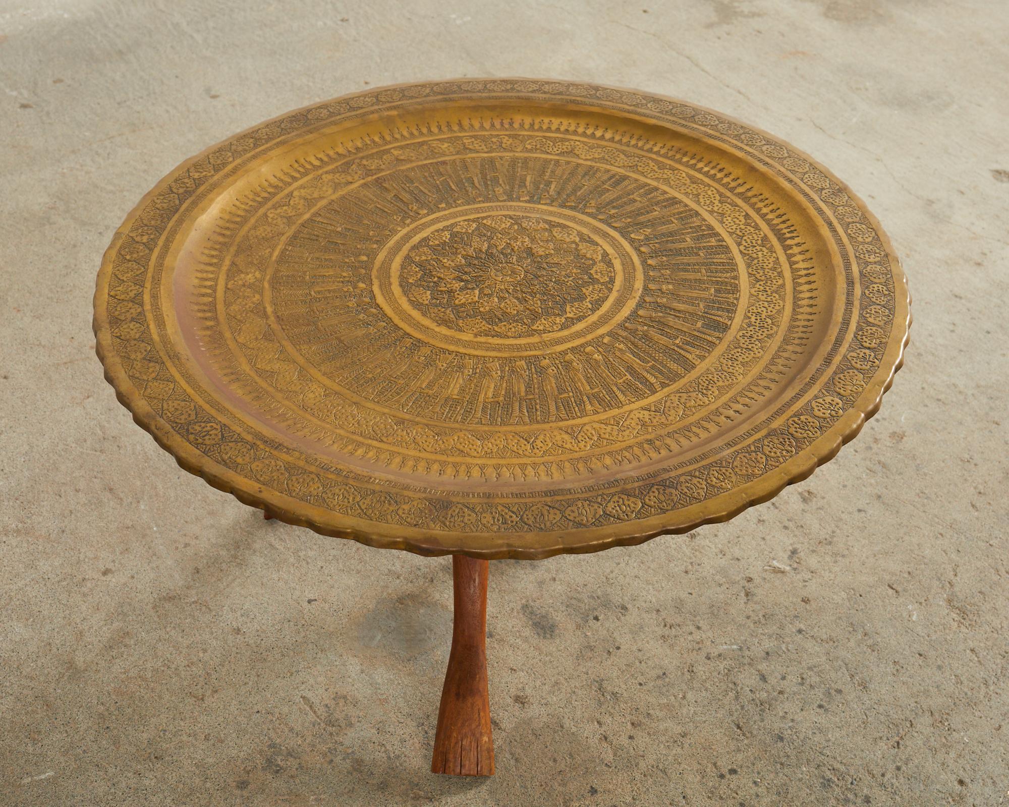 Moorish Brass Tray Table with Folding Hardwood Base For Sale 10