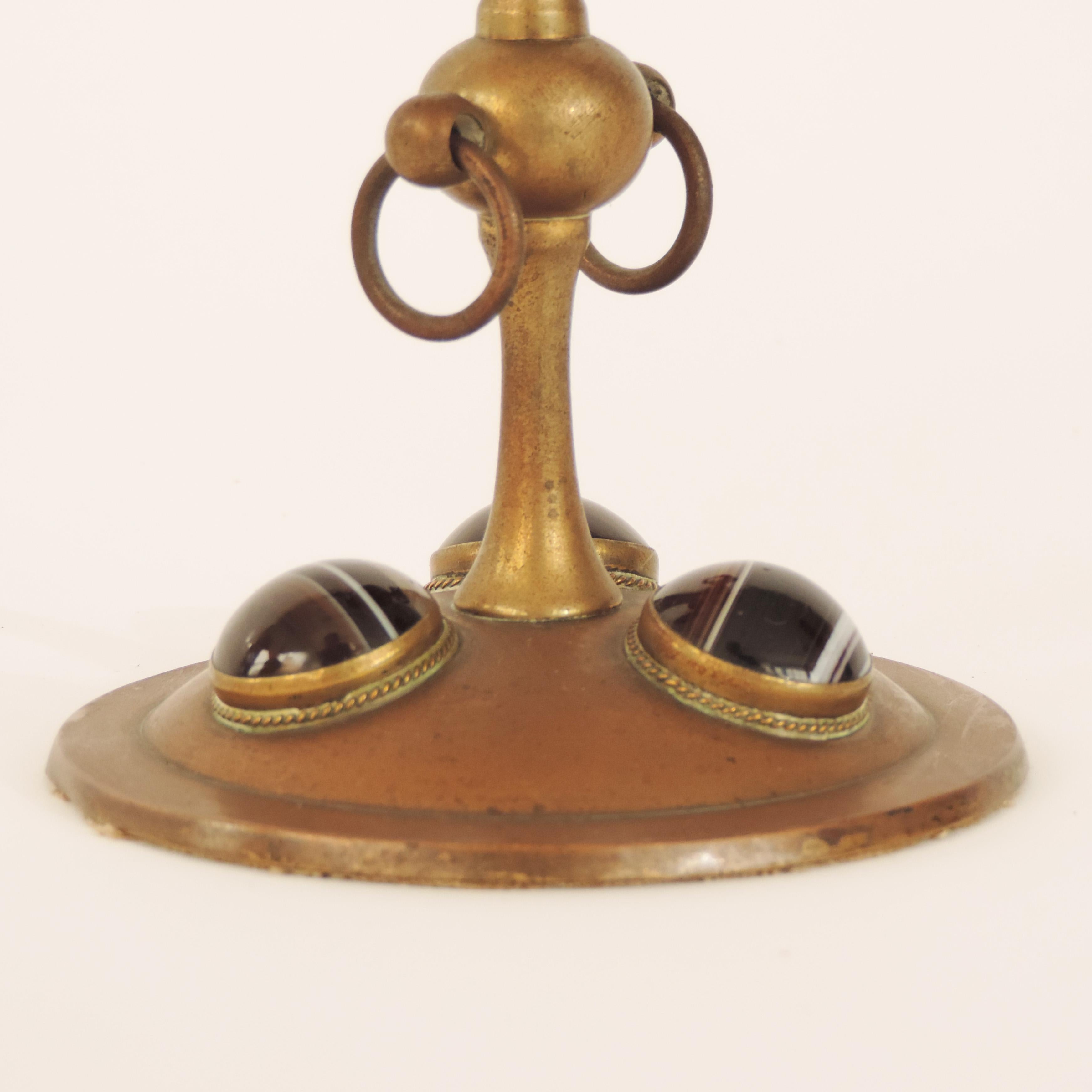 American Moorish Candlestick in Brass and Hardstones Attributed to Tiffany, USA, 1920s For Sale
