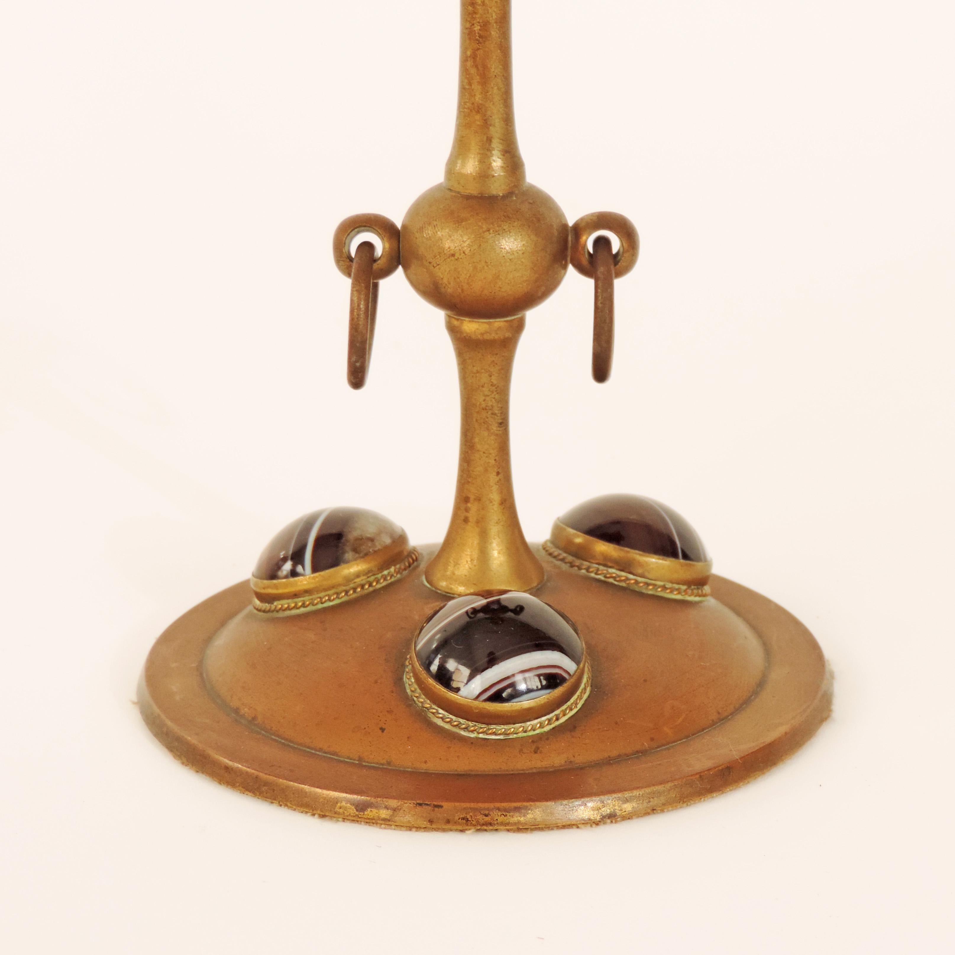 Early 20th Century Moorish Candlestick in Brass and Hardstones Attributed to Tiffany, USA, 1920s For Sale