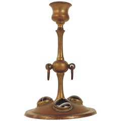 Antique Moorish Candlestick in Brass and Hardstones Attributed to Tiffany, USA, 1920s