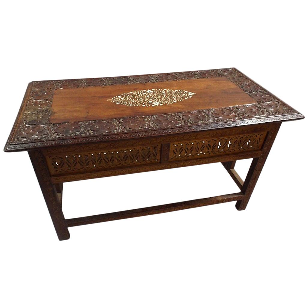 Moorish Carved and Inlaid Teak Folding Coffee Table