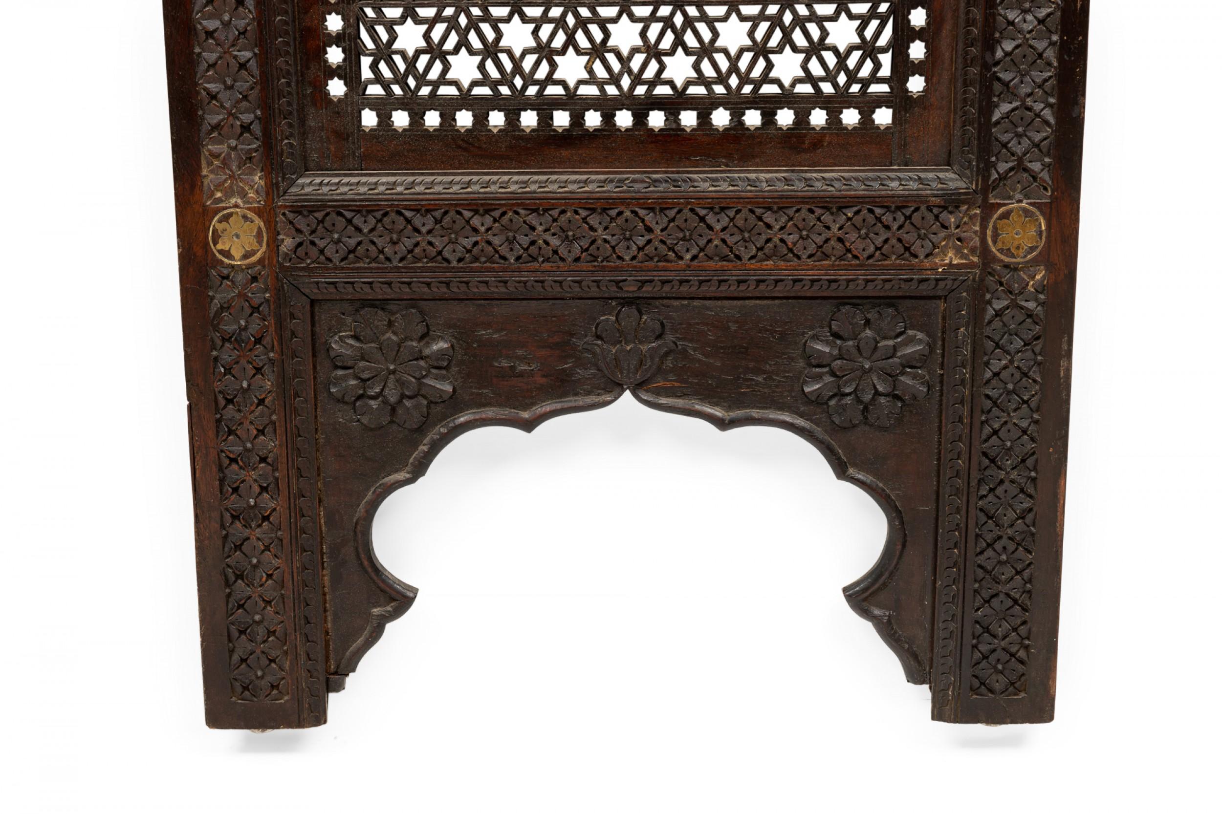 Brass Moorish Carved Teak Wall Panel For Sale