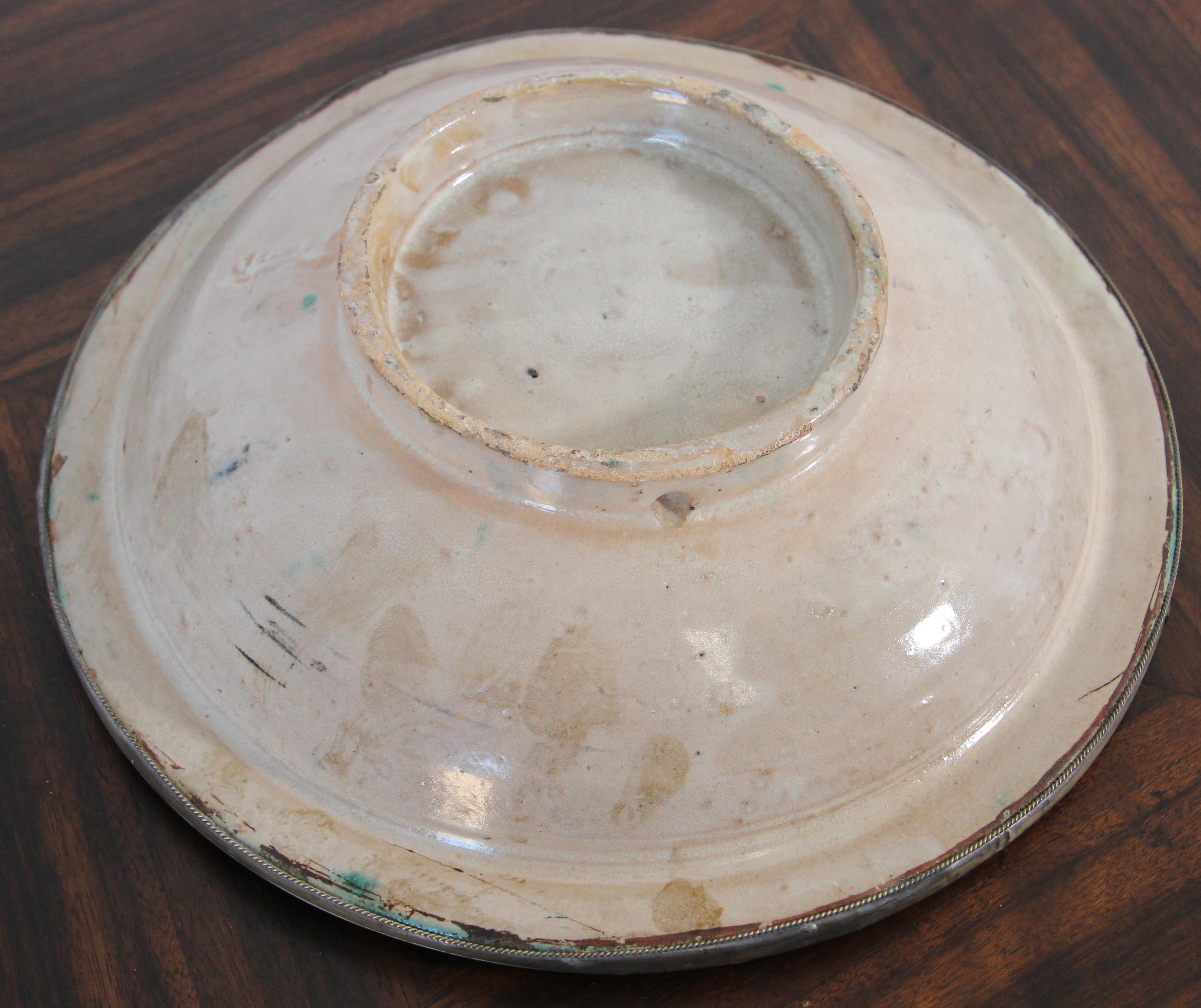 Moroccan Ceramic Bowl Adorned with Silver Moorish Filigree from Fez 4