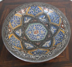 Moroccan Ceramic Bowl Adorned with Silver Moorish Filigree from Fez