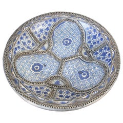 Moorish Ceramic Bowl Adorned with Silver Filigree from Fez