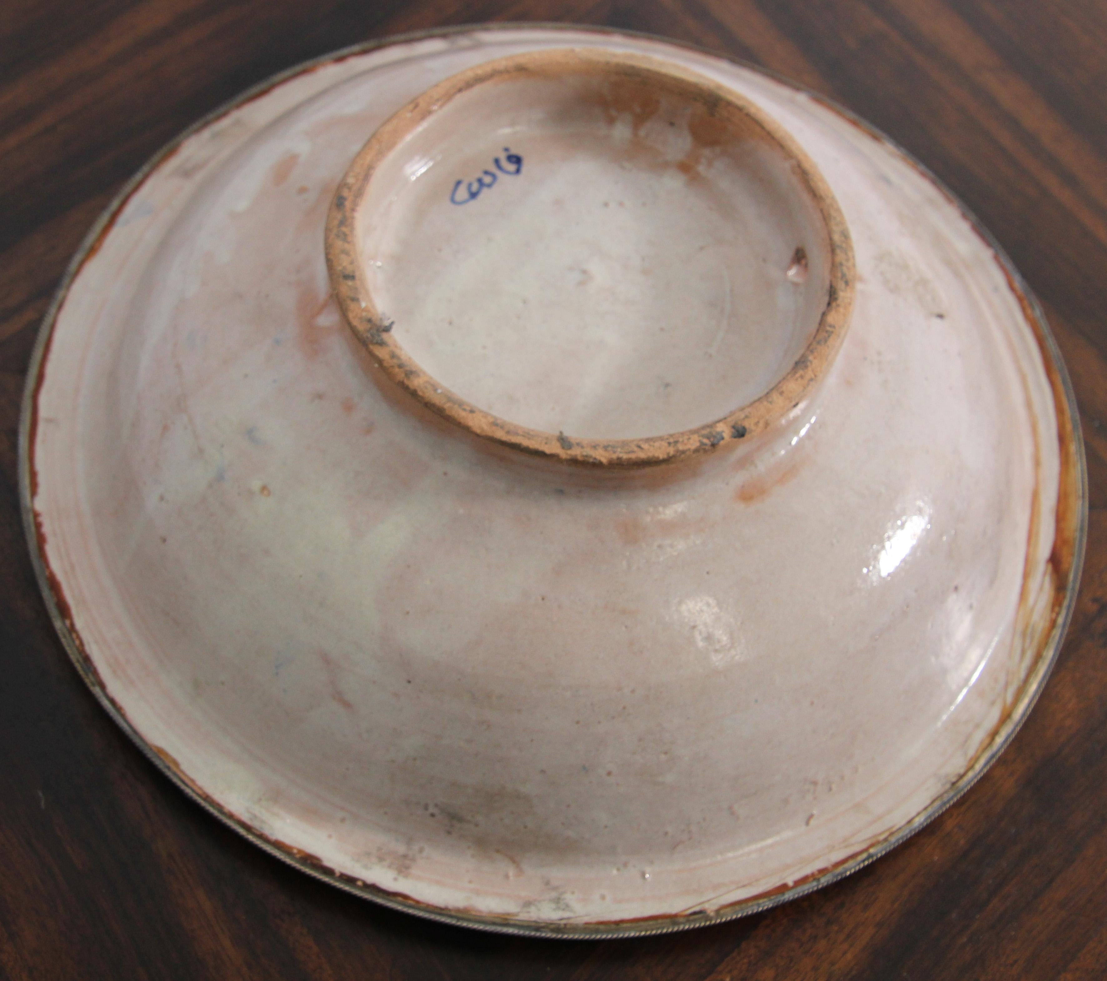 Antique Moorish Ceramic Dish Bowl Adorned with Silver Filigree from Fez 5