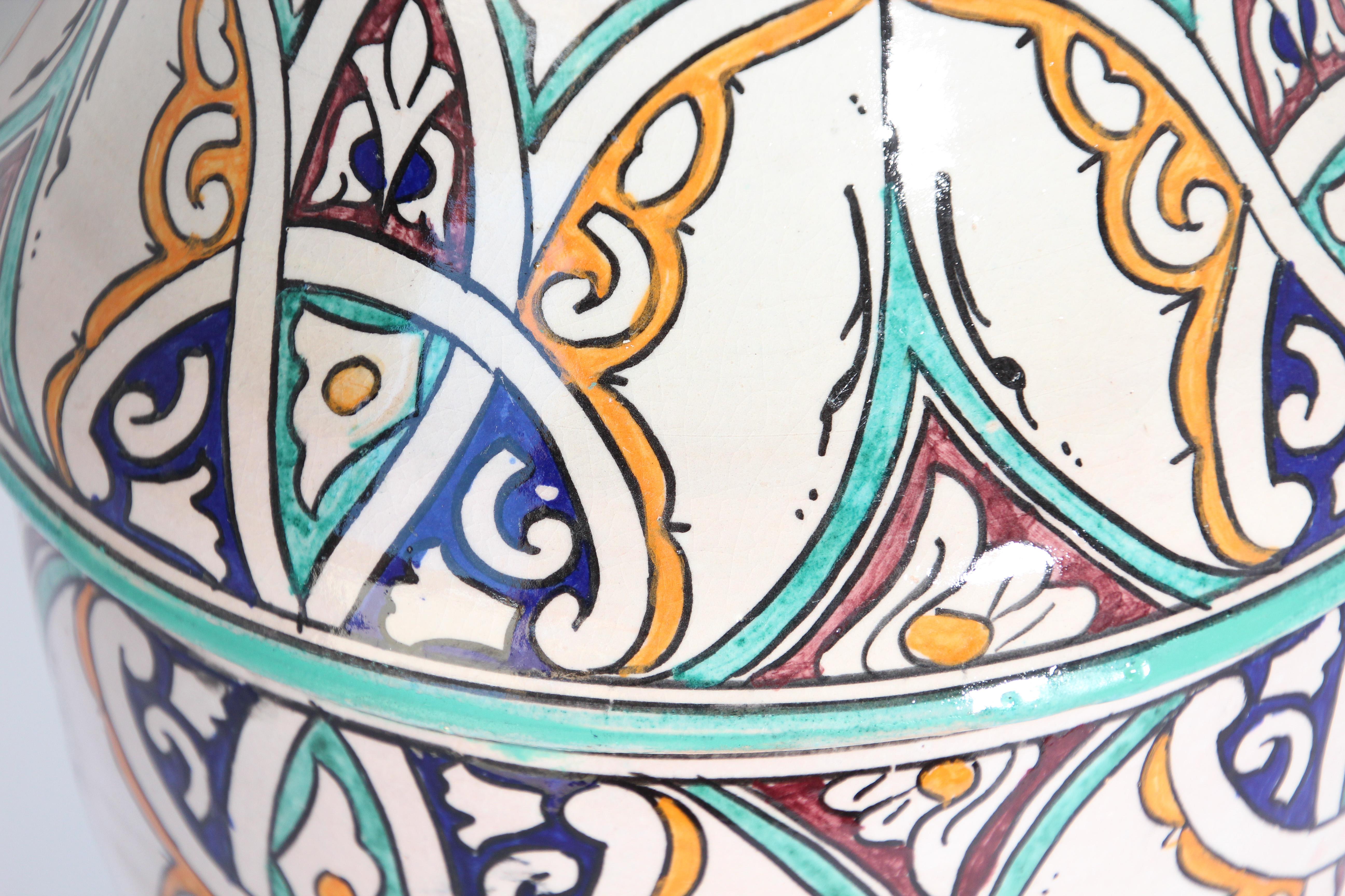 Moorish Ceramic Glazed Covered Jar Handcrafted in Fez Morocco 3