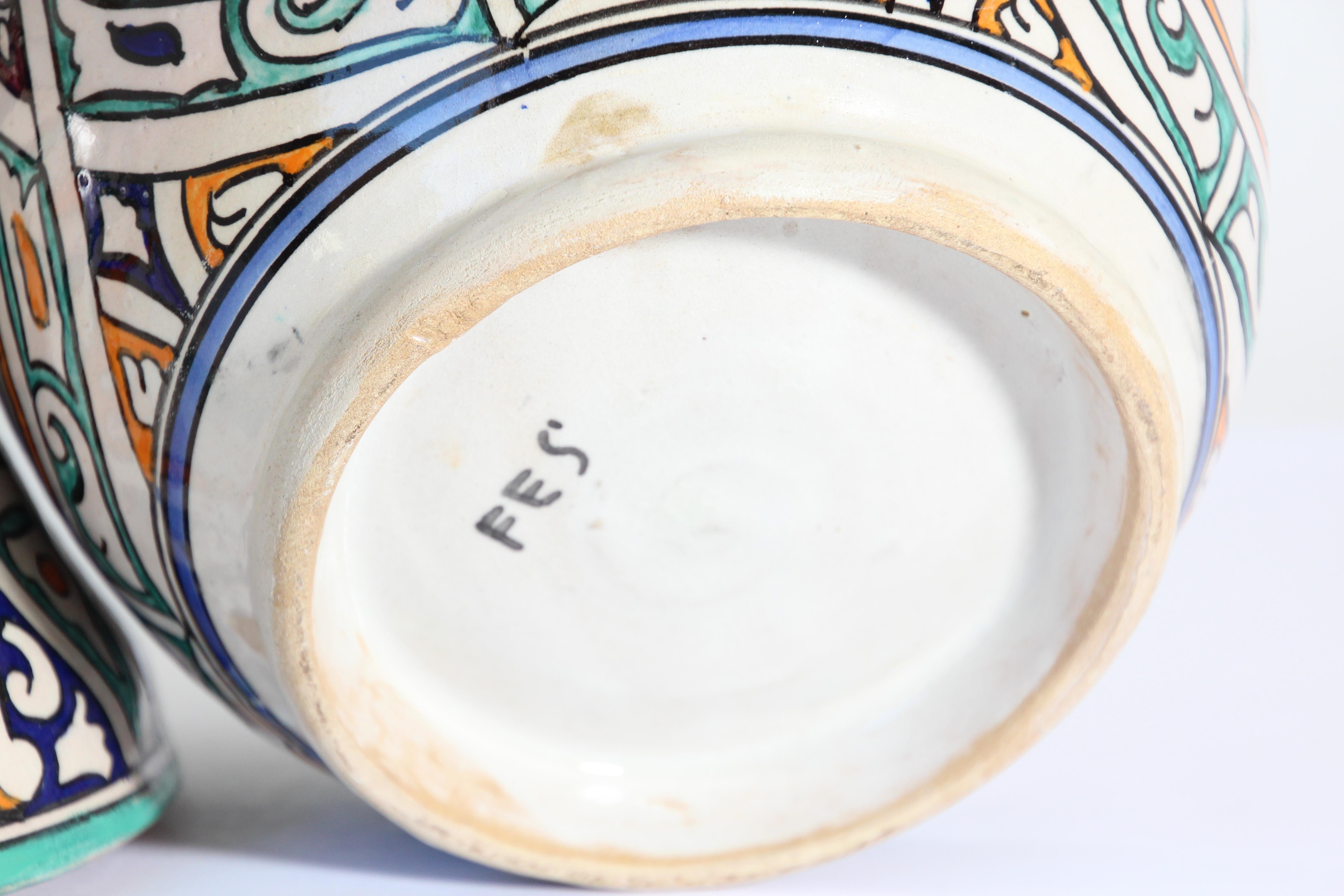 Moorish Ceramic Glazed Covered Jar Handcrafted in Fez Morocco 8