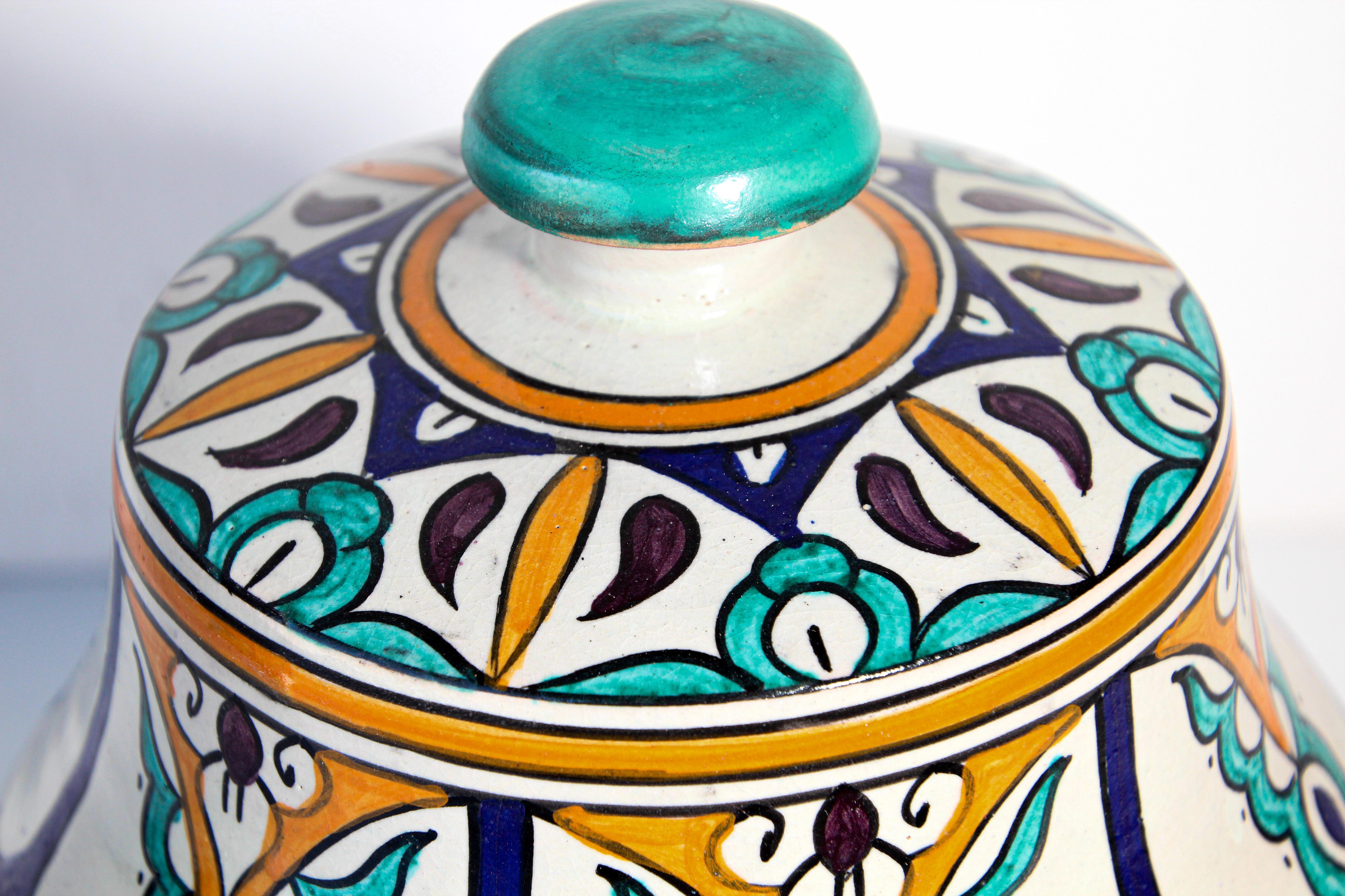 Moorish Ceramic Glazed Covered Jars Handcrafted in Fez Morocco For Sale 1