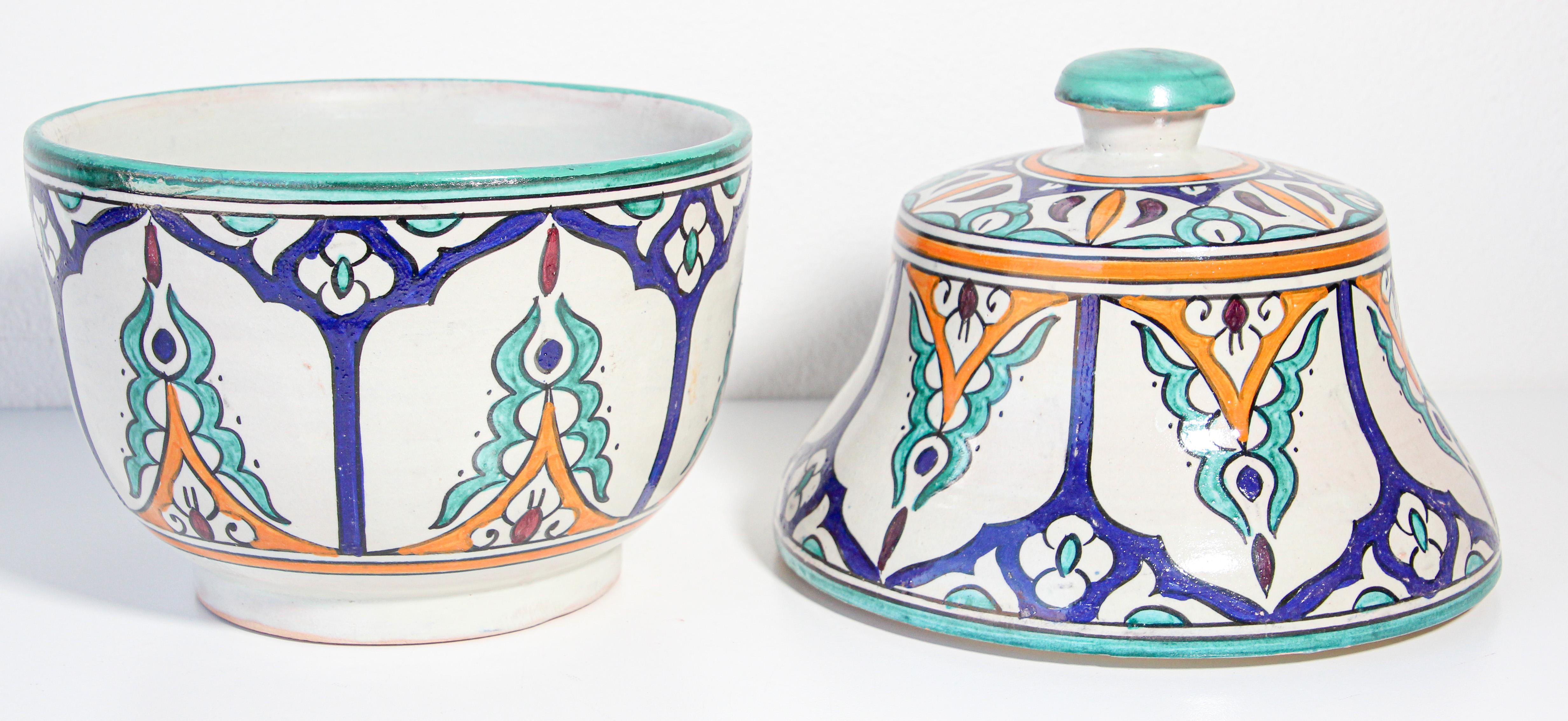 Hand-Crafted Moorish Ceramic Glazed Covered Jars Handcrafted in Fez Morocco For Sale