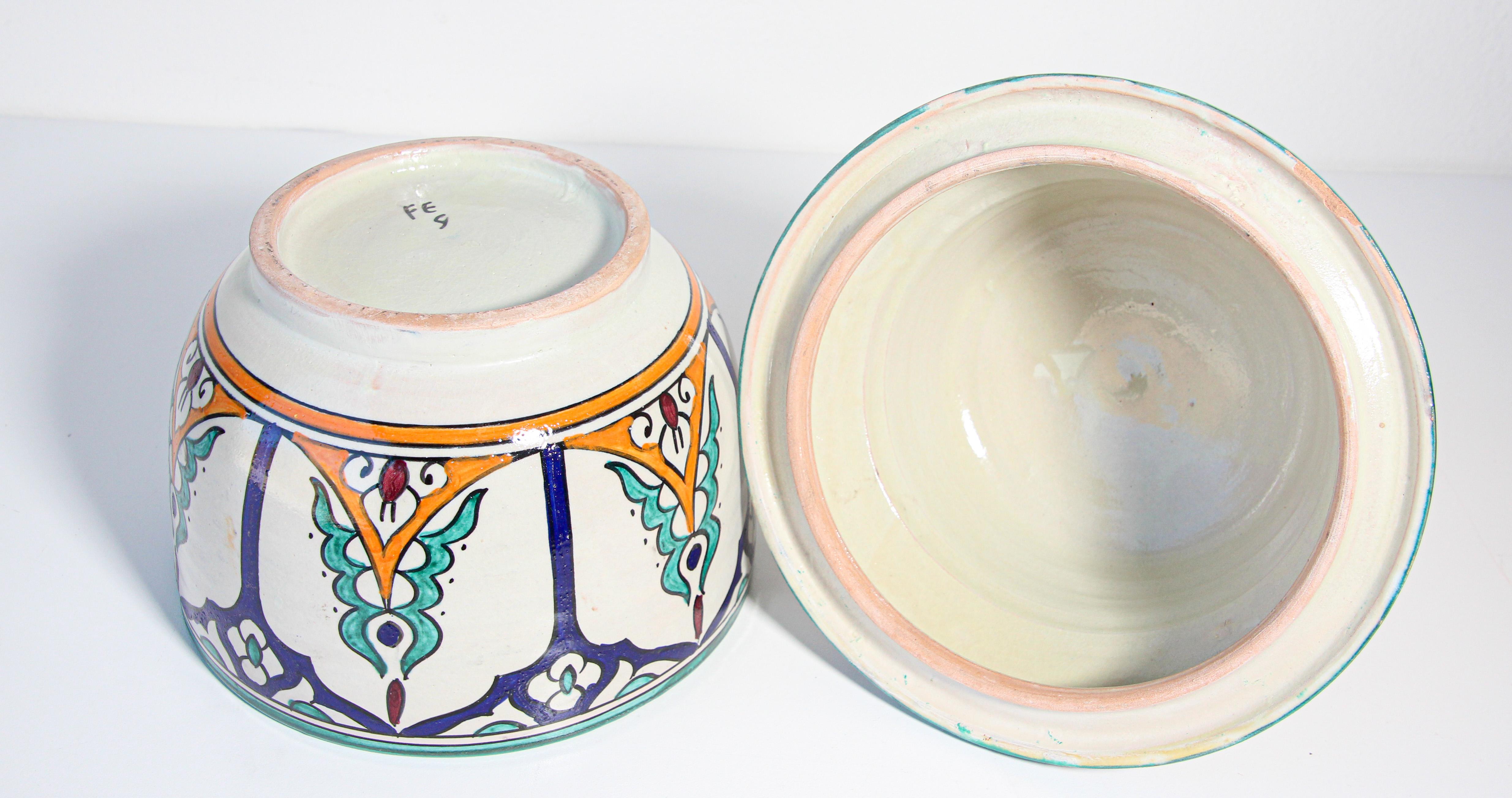 20th Century Moorish Ceramic Glazed Covered Jars Handcrafted in Fez Morocco For Sale