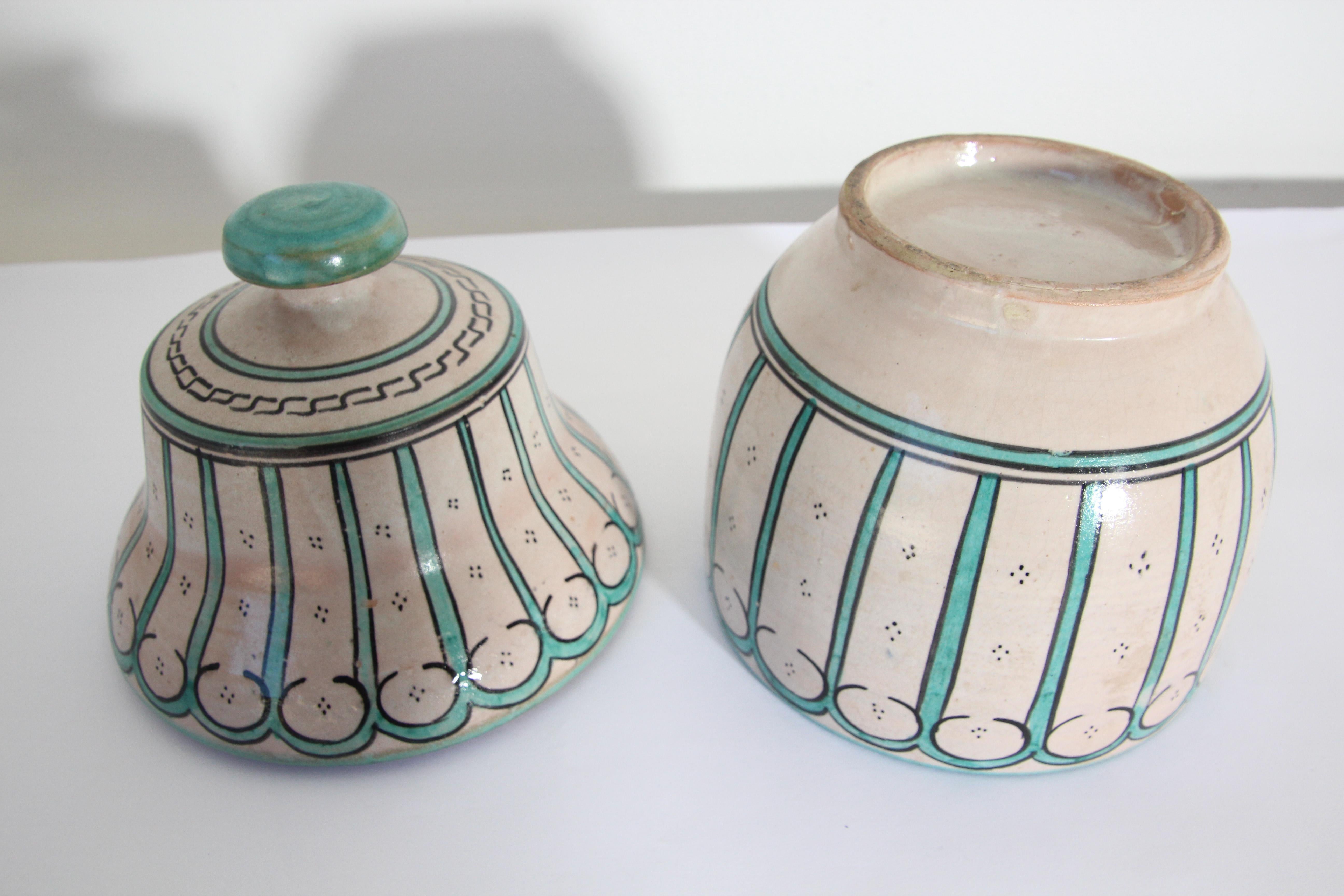 Moorish Ceramic Glazed Covered Urn Handcrafted in Fez Morocco For Sale 2