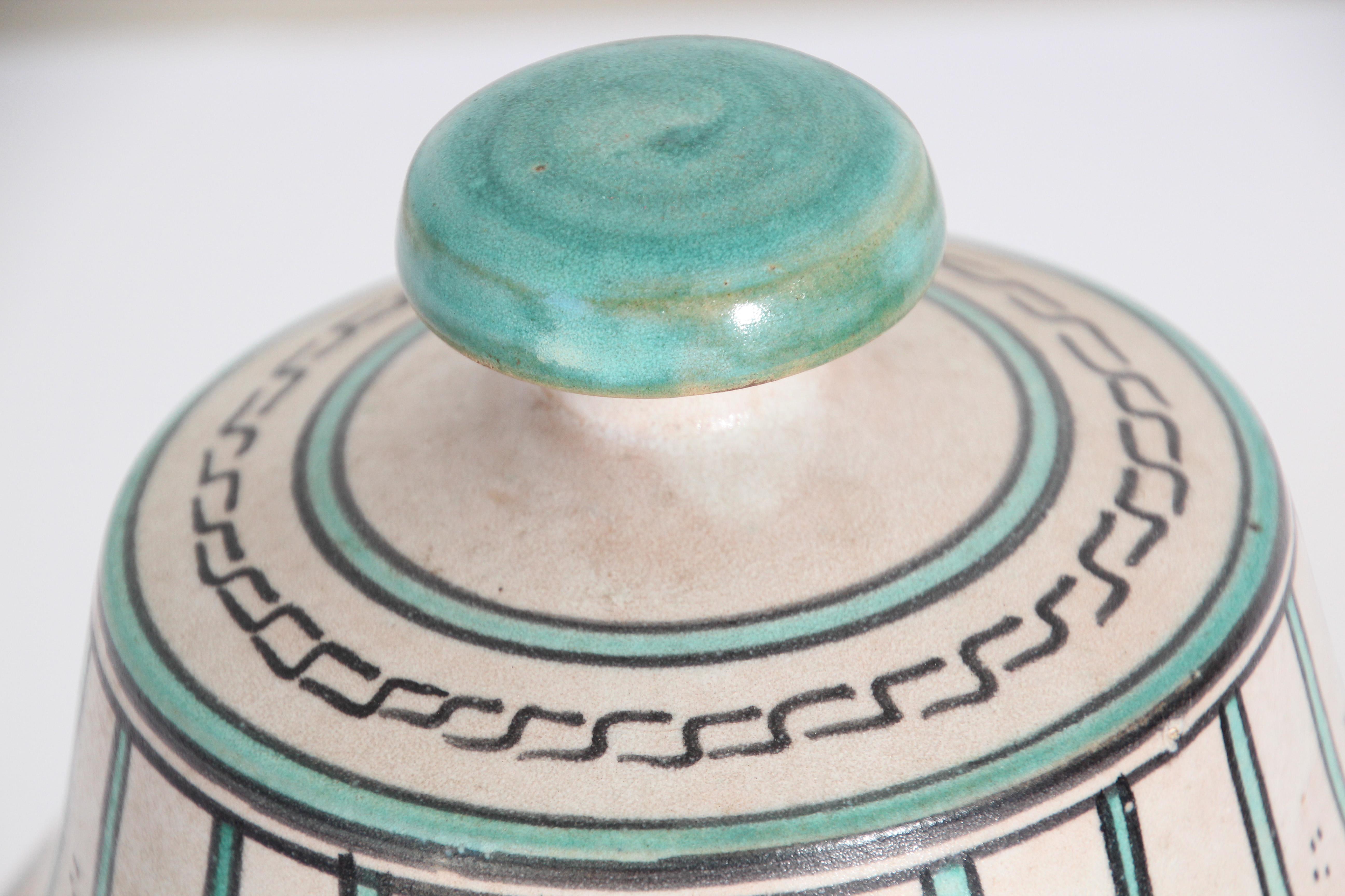 Moorish Ceramic Glazed Covered Urn Handcrafted in Fez Morocco For Sale 3
