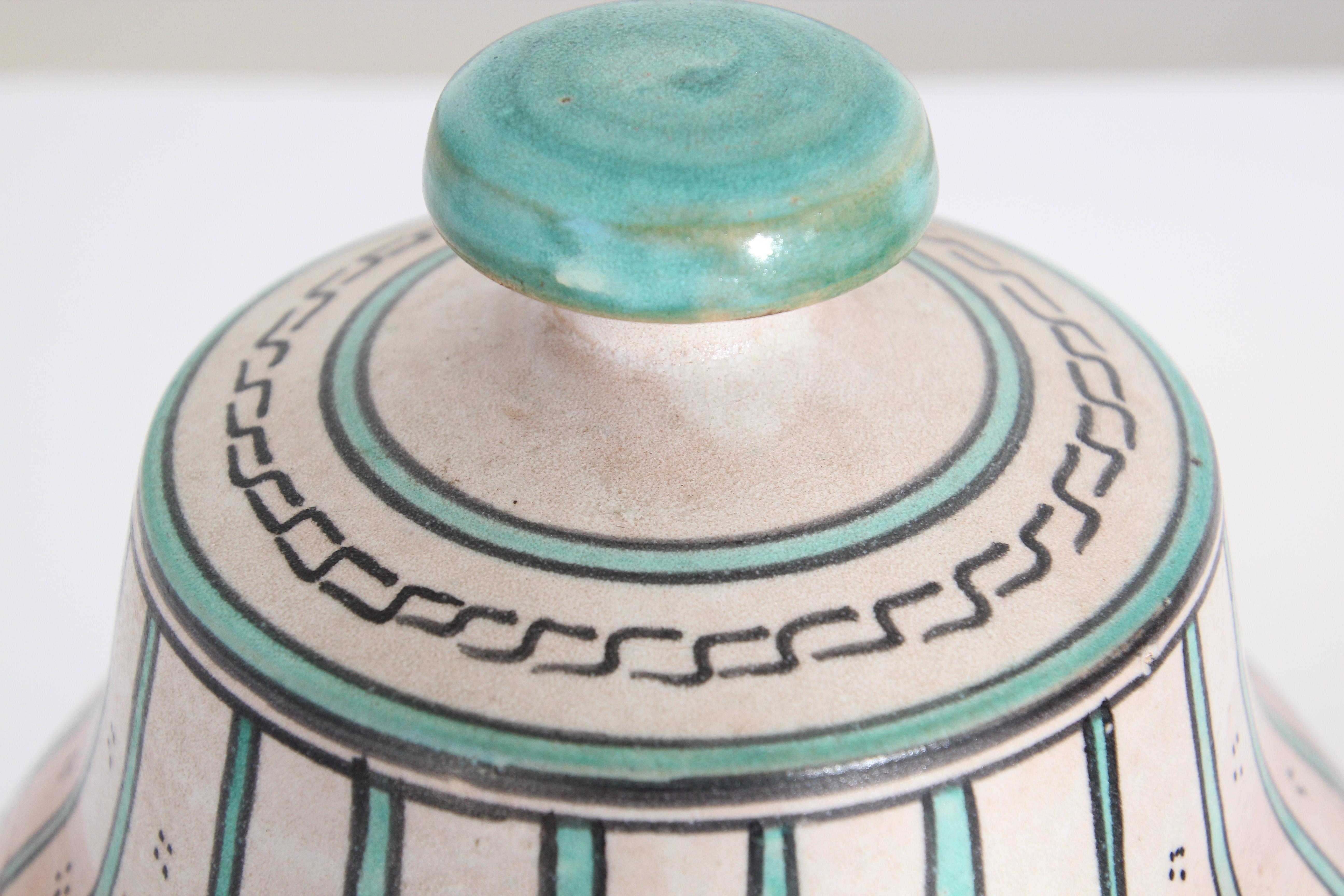 Moorish Ceramic Glazed Covered Urn Handcrafted in Fez Morocco For Sale 7
