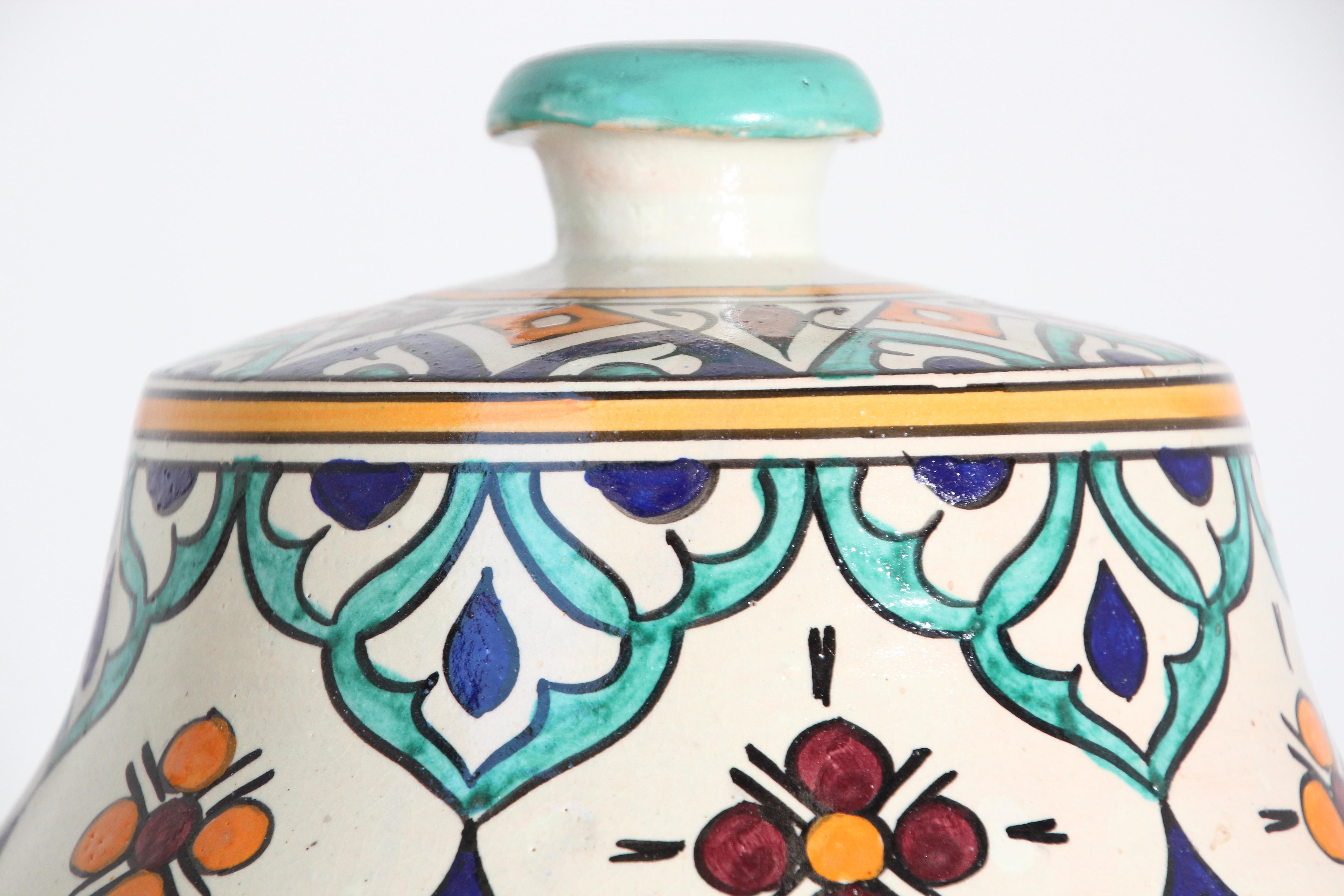 Moorish Ceramic Glazed Covered Urns Handcrafted in Fez Morocco For Sale 6