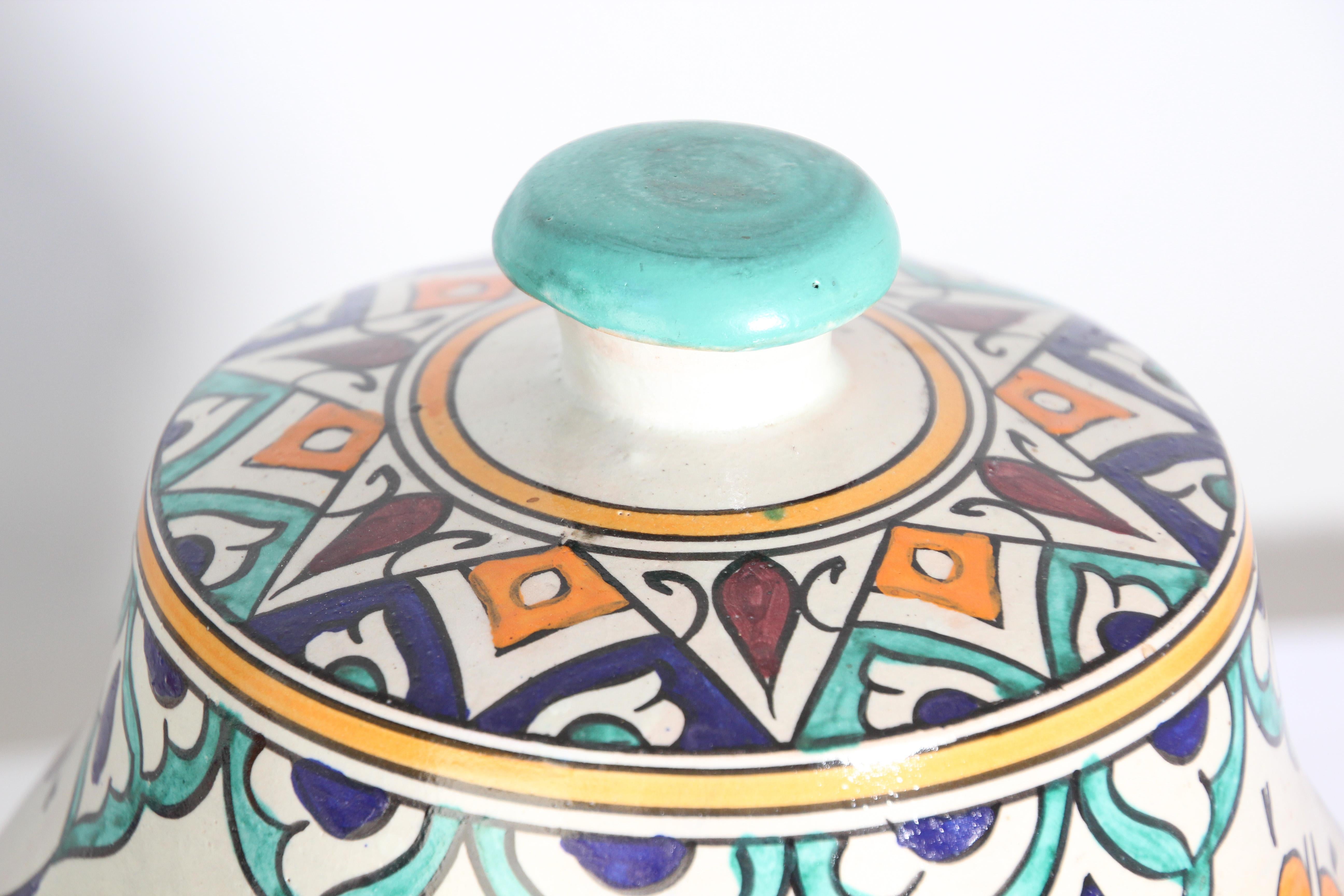 Moorish Ceramic Glazed Covered Urns Handcrafted in Fez Morocco For Sale 8