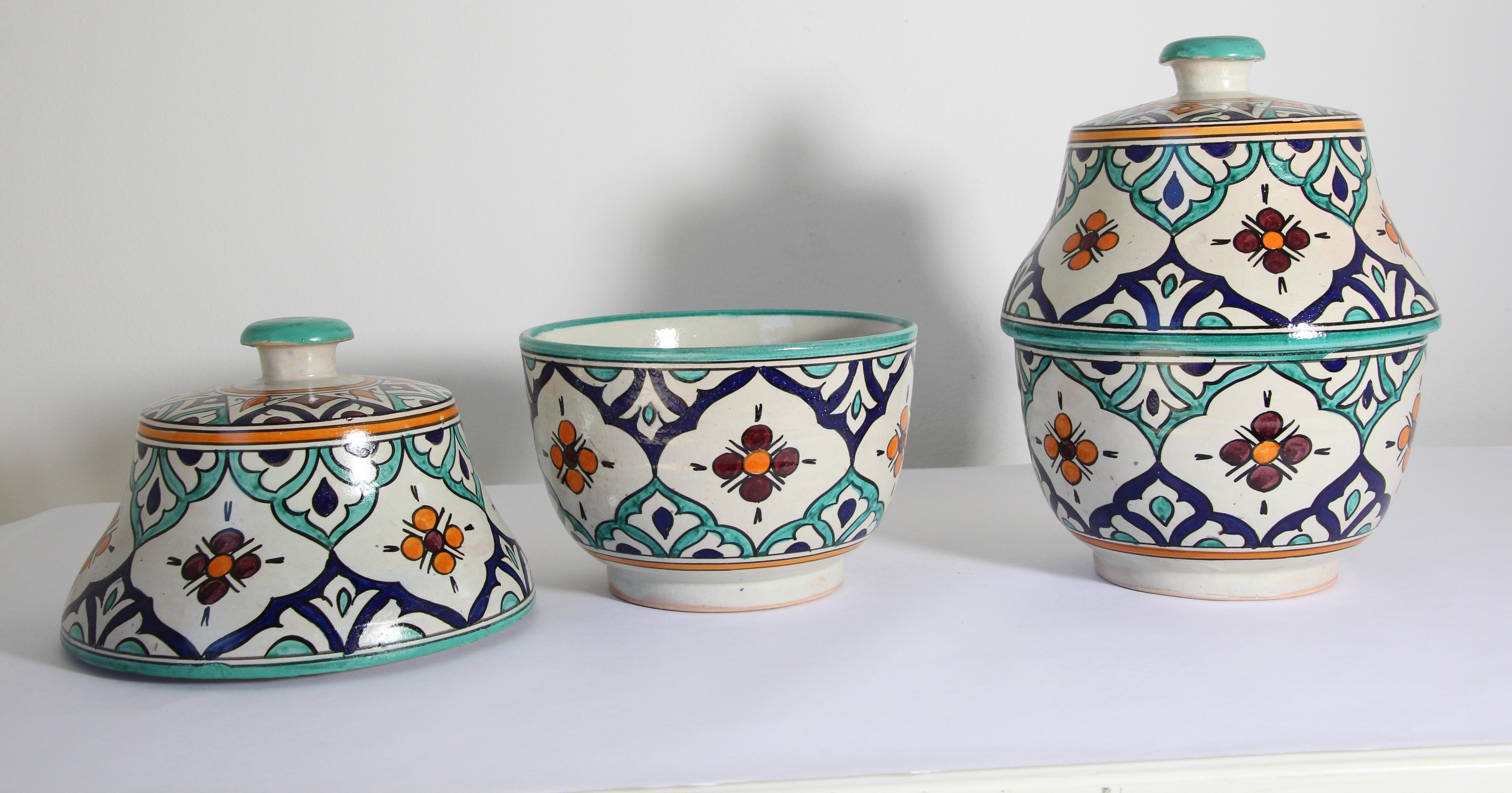 Moorish Ceramic Glazed Covered Urns Handcrafted in Fez Morocco For Sale 9