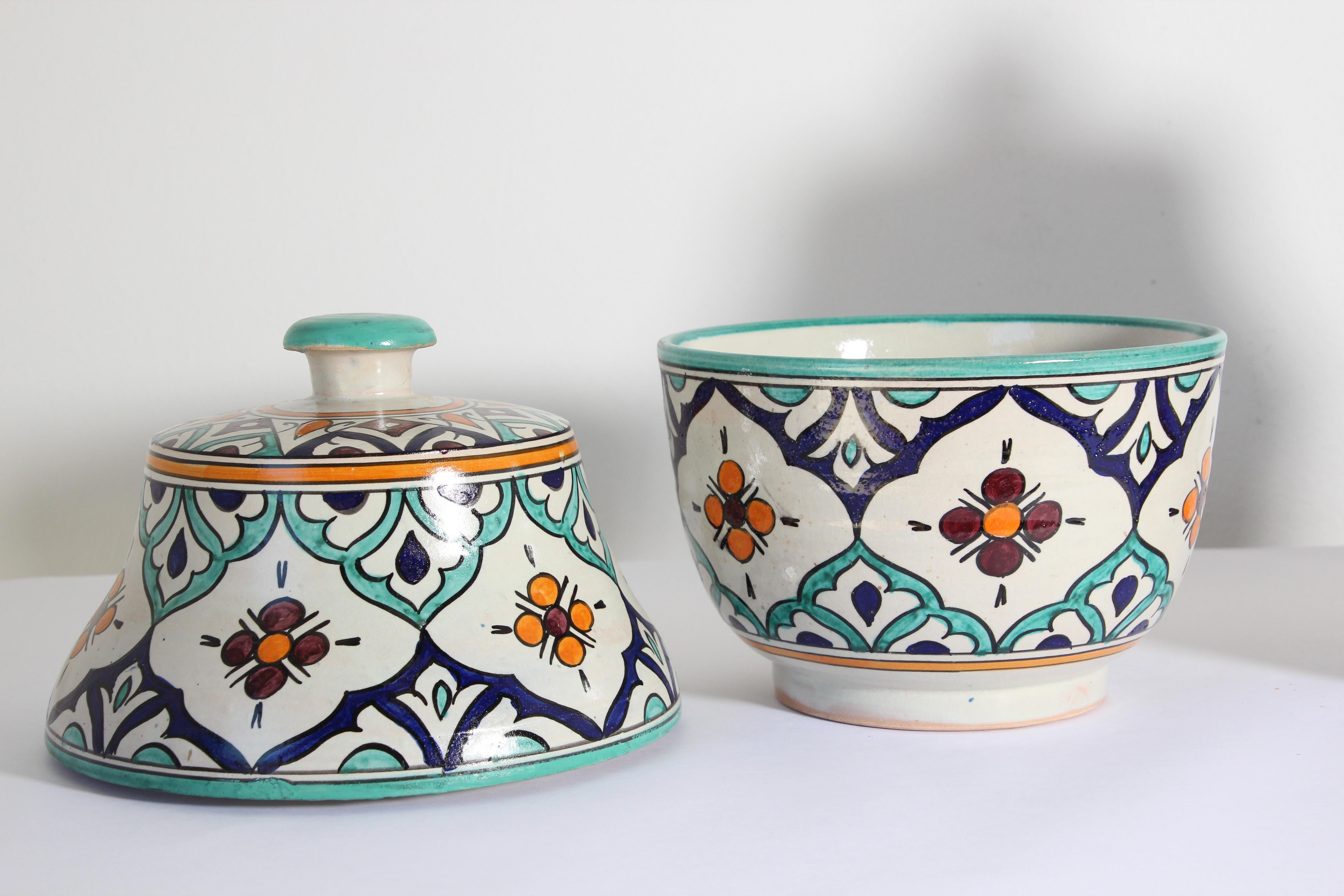 Moorish Ceramic Glazed Covered Urns Handcrafted in Fez Morocco For Sale 10