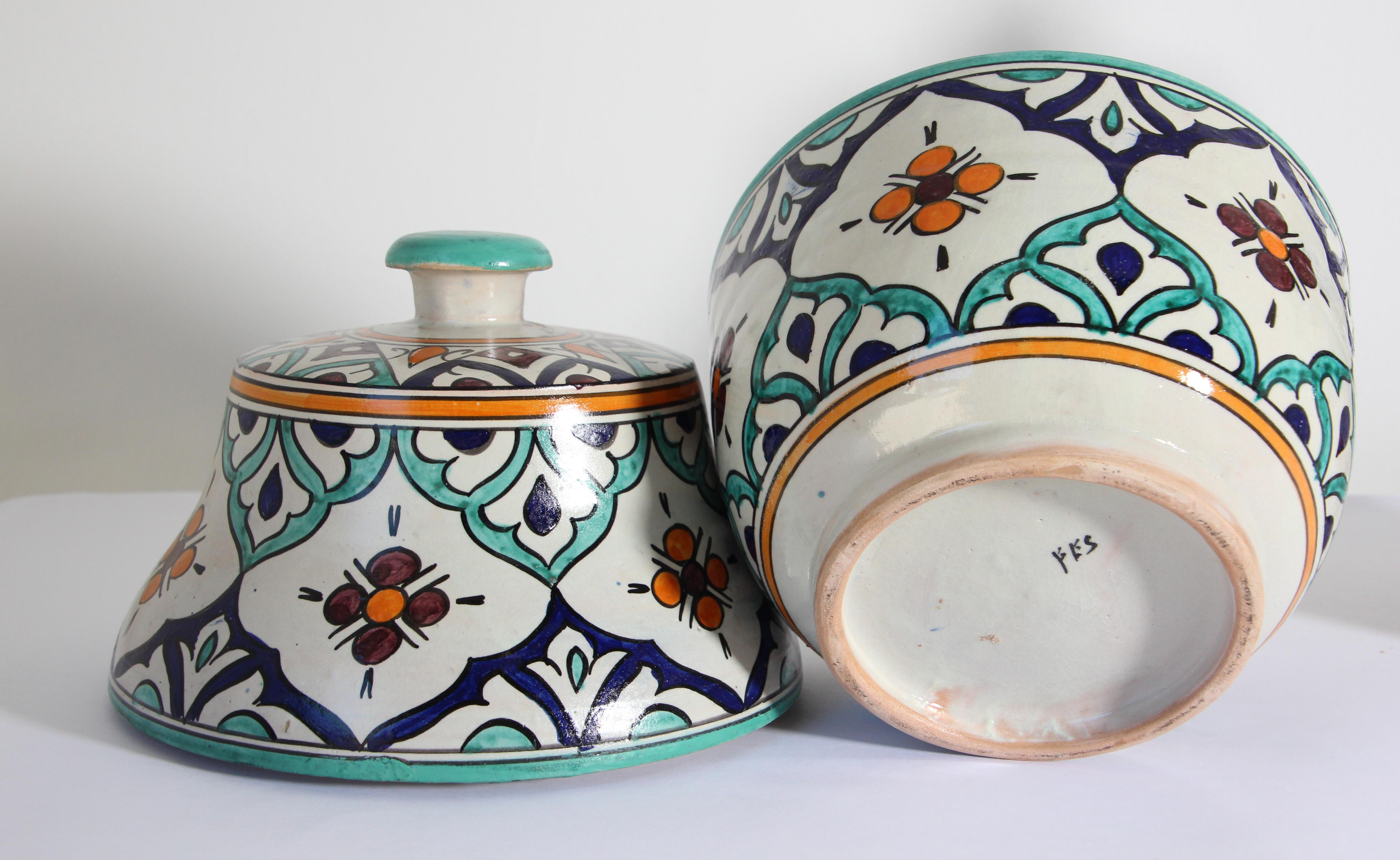Moorish Ceramic Glazed Covered Urns Handcrafted in Fez Morocco For Sale 12
