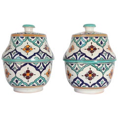 Moorish Ceramic Glazed Covered Urns Handcrafted in Fez Morocco